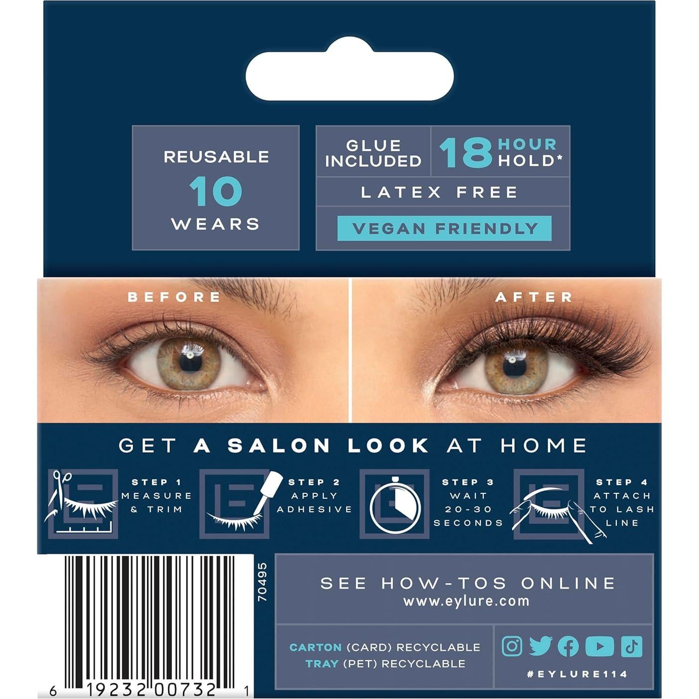 Pestañas Postizas Eylure No. 114, Rizo Extremo, Reutilizables