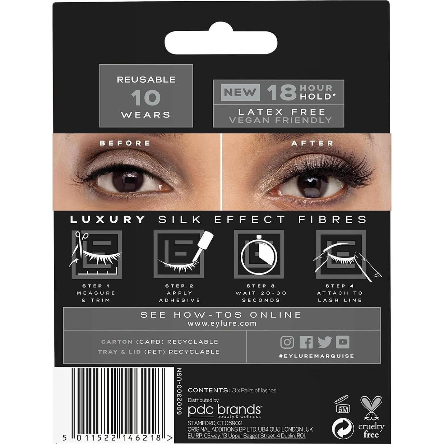 Pestañas Postizas Eylure Luxe Seda Marquise 3 Pares Negro