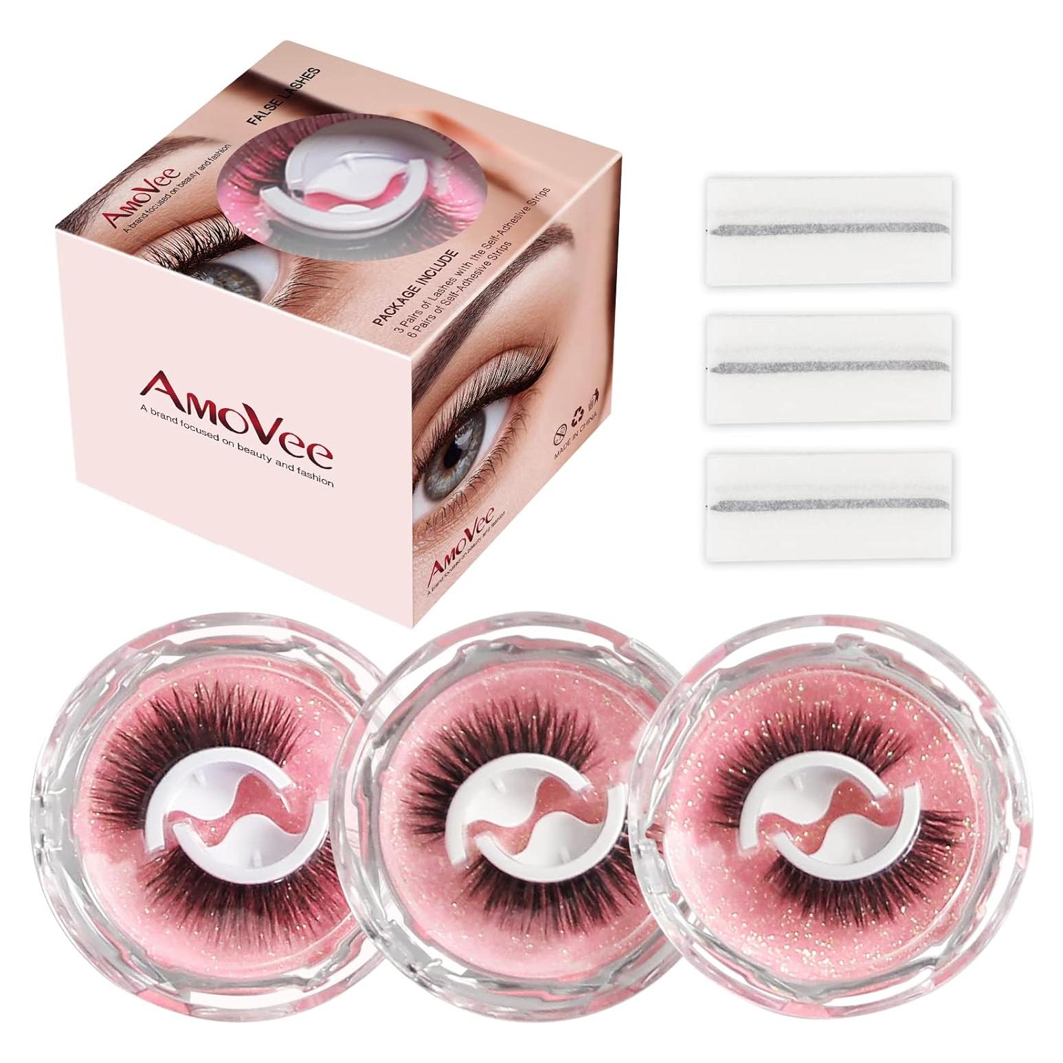 Pestañas Autoadhesivas AmoVee - 3 Pares, Efecto Natural