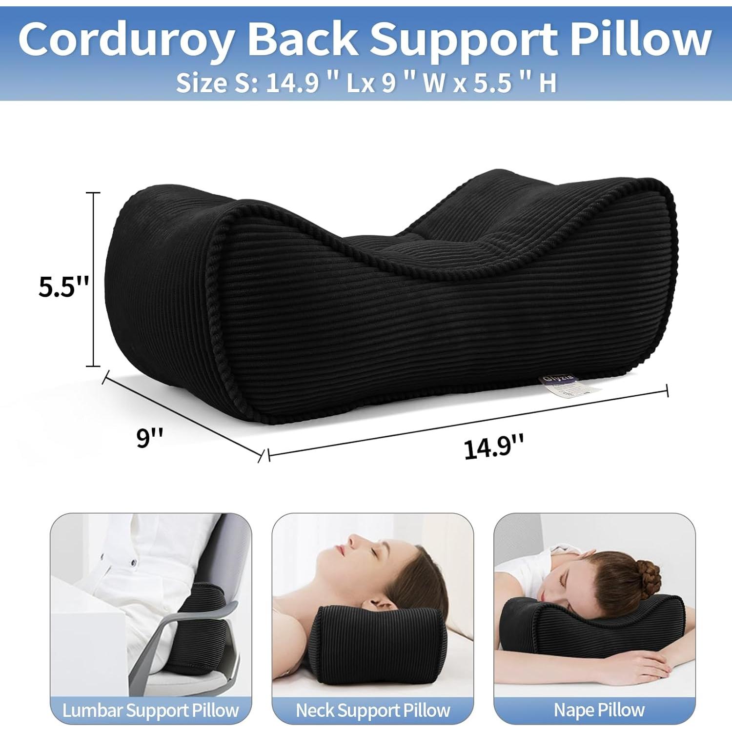 Cojín Lumbar Glyzia S Negro Terciopelo Alivio Dolor Espalda