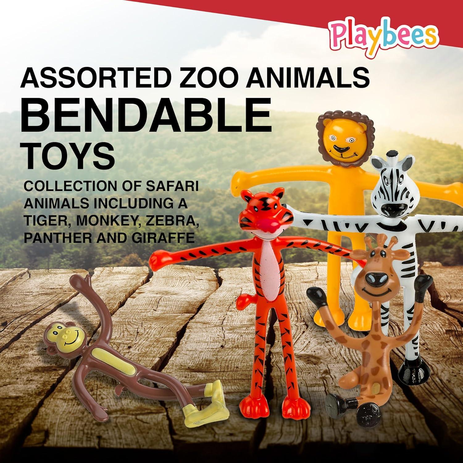 Figuras de Animales del Zoológico Flexibles Playbees - Paquete de 12