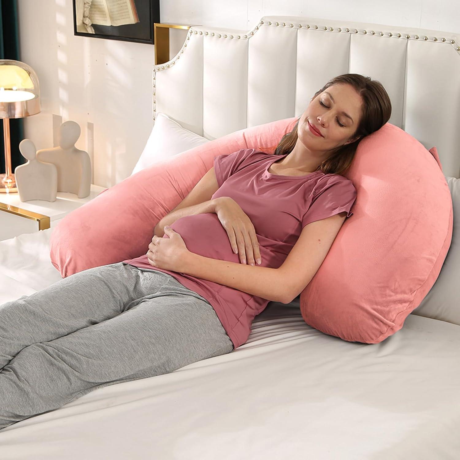 Almohada de Embarazo BATTOP Forma de J 119 cm Coco Rosa