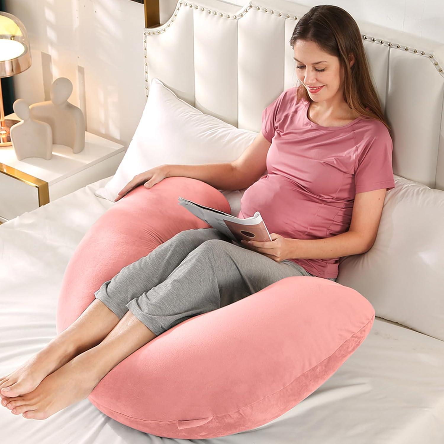 Almohada de Embarazo BATTOP Forma de J 119 cm Coco Rosa