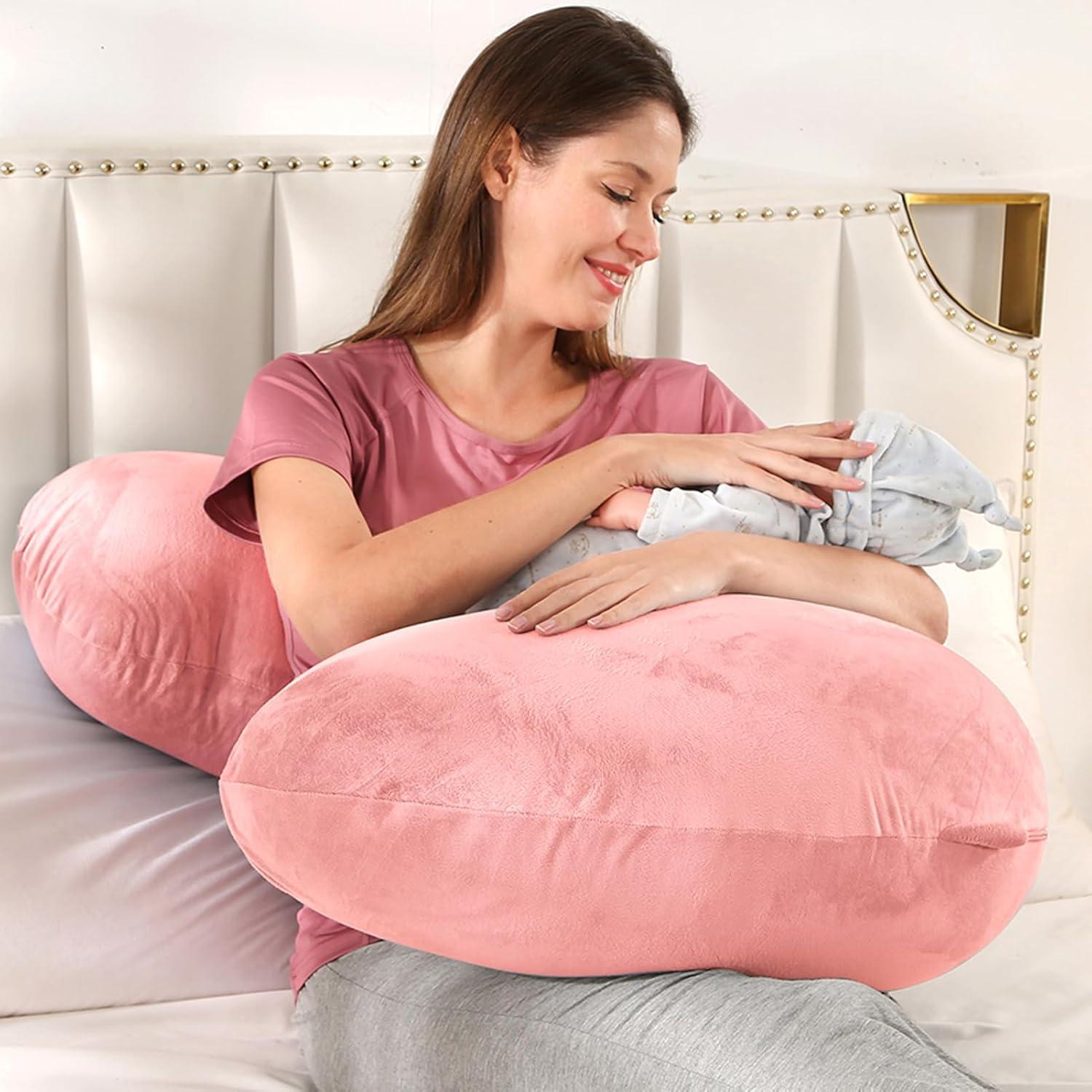 Almohada de Embarazo BATTOP Forma de J 119 cm Coco Rosa