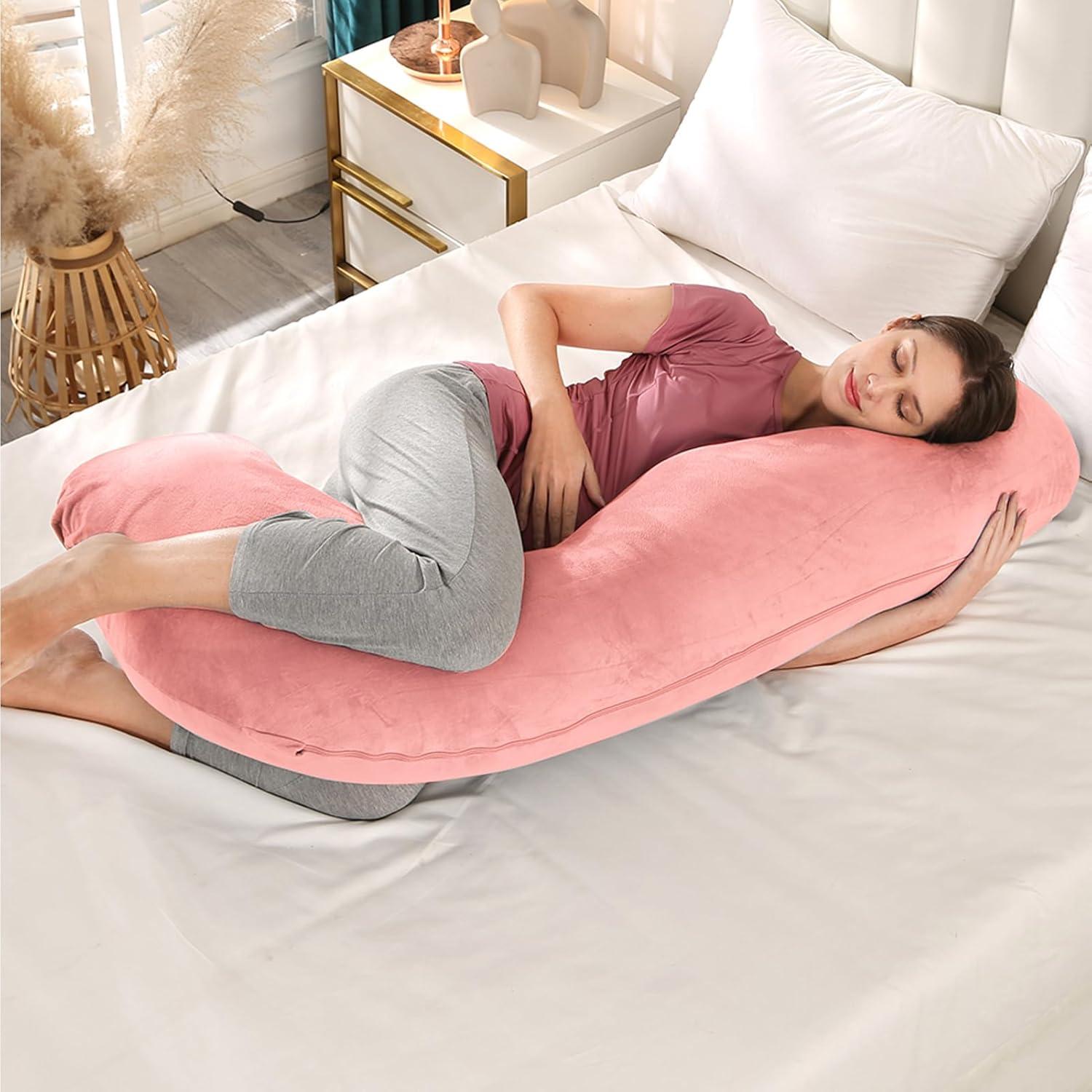 Almohada de Embarazo BATTOP Forma de J 119 cm Coco Rosa