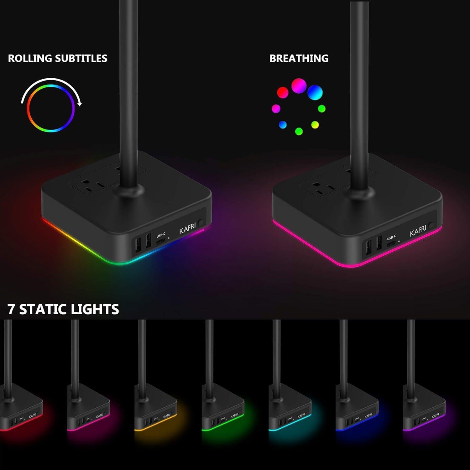 Soporte para Auriculares RGB KAFRI con Cargador USB 3 Puertos
