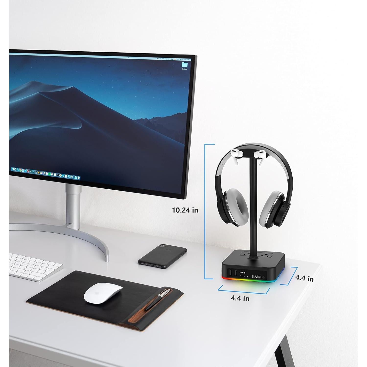 Soporte para Auriculares RGB KAFRI con Cargador USB 3 Puertos