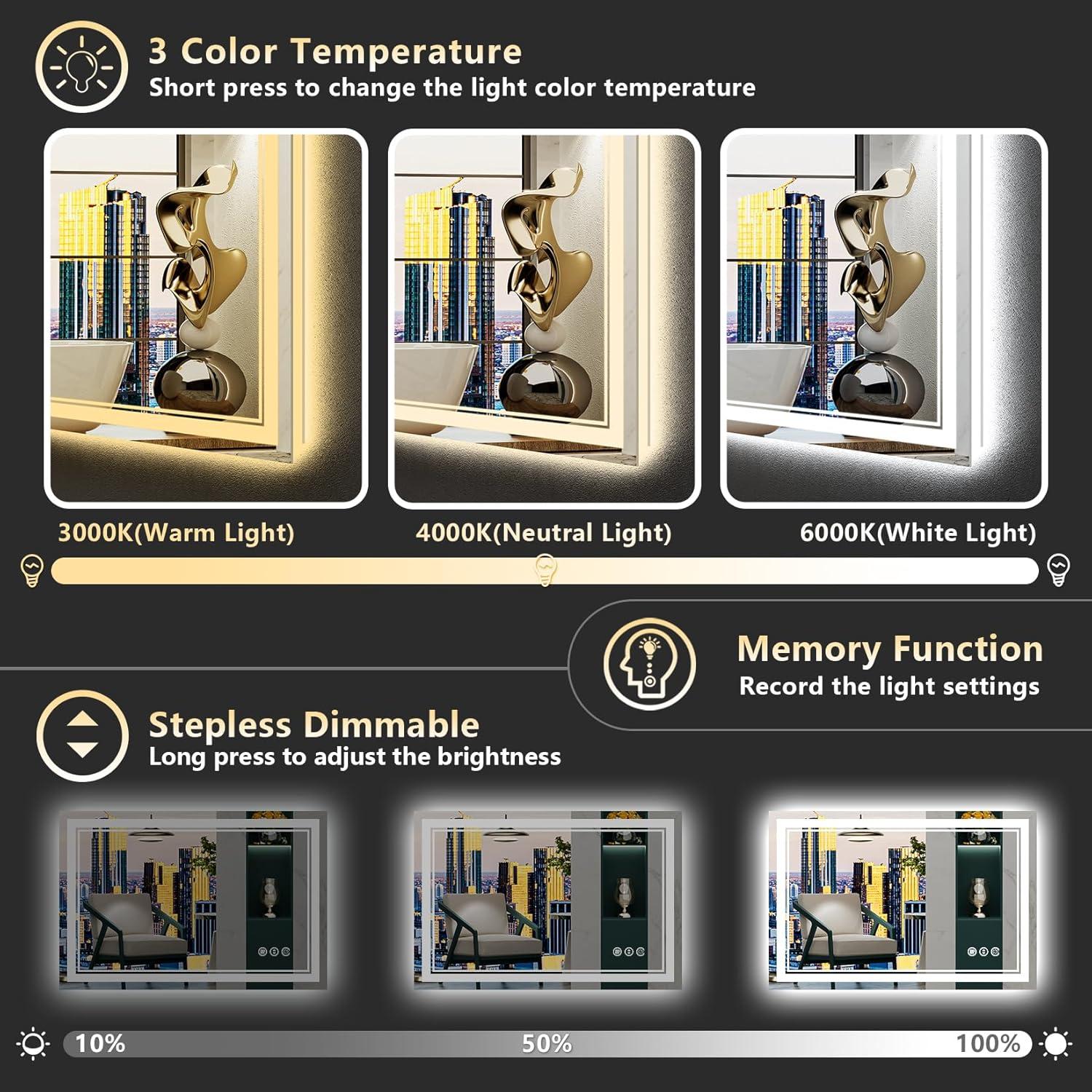 Espejo de Baño LED Awandee 61x91 cm Retroiluminado y Frontal