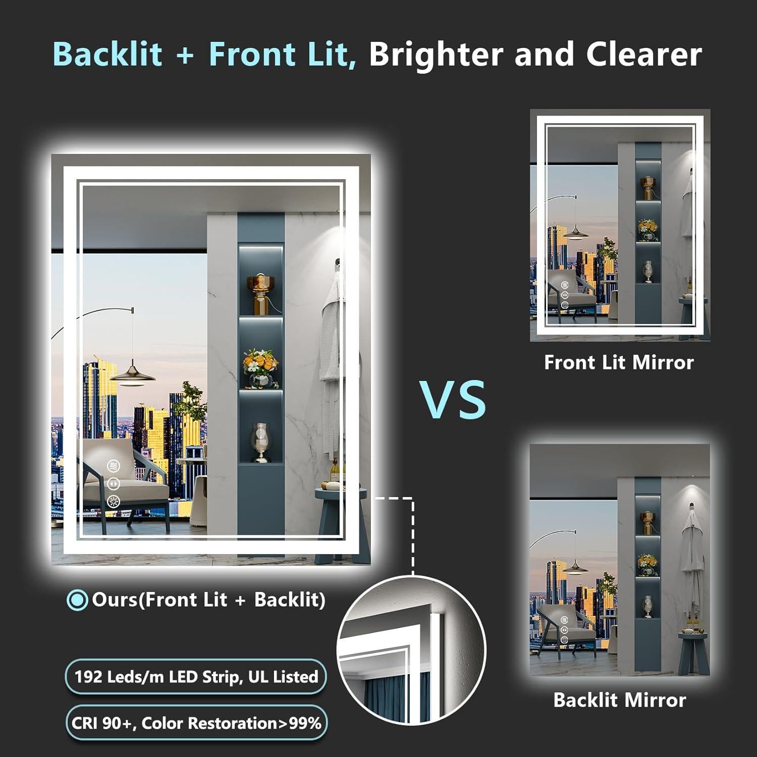 Espejo de Baño LED Awandee 61x91 cm Retroiluminado y Frontal