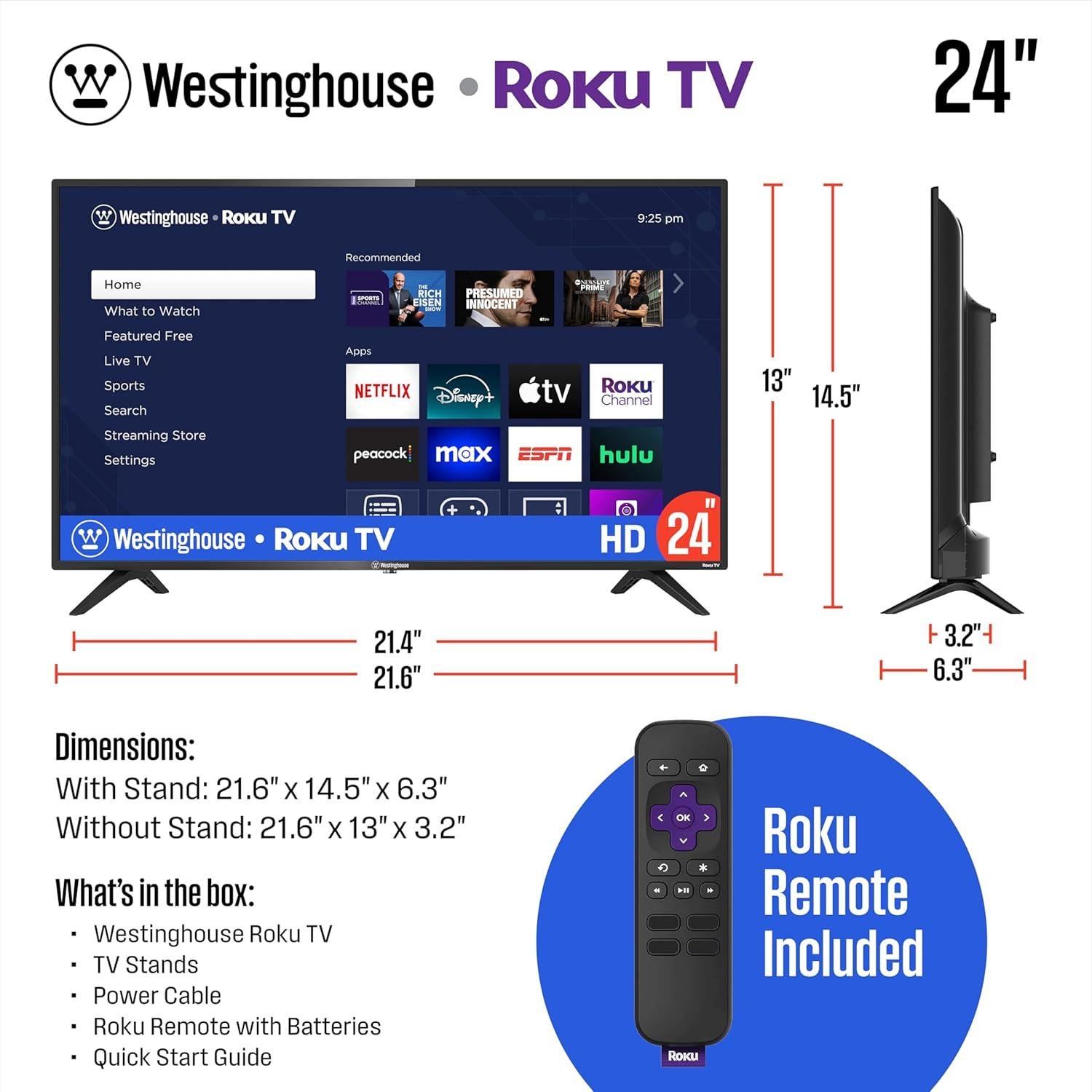 Televisor LED Westinghouse 24" HD Roku Wi-Fi Alexa Google