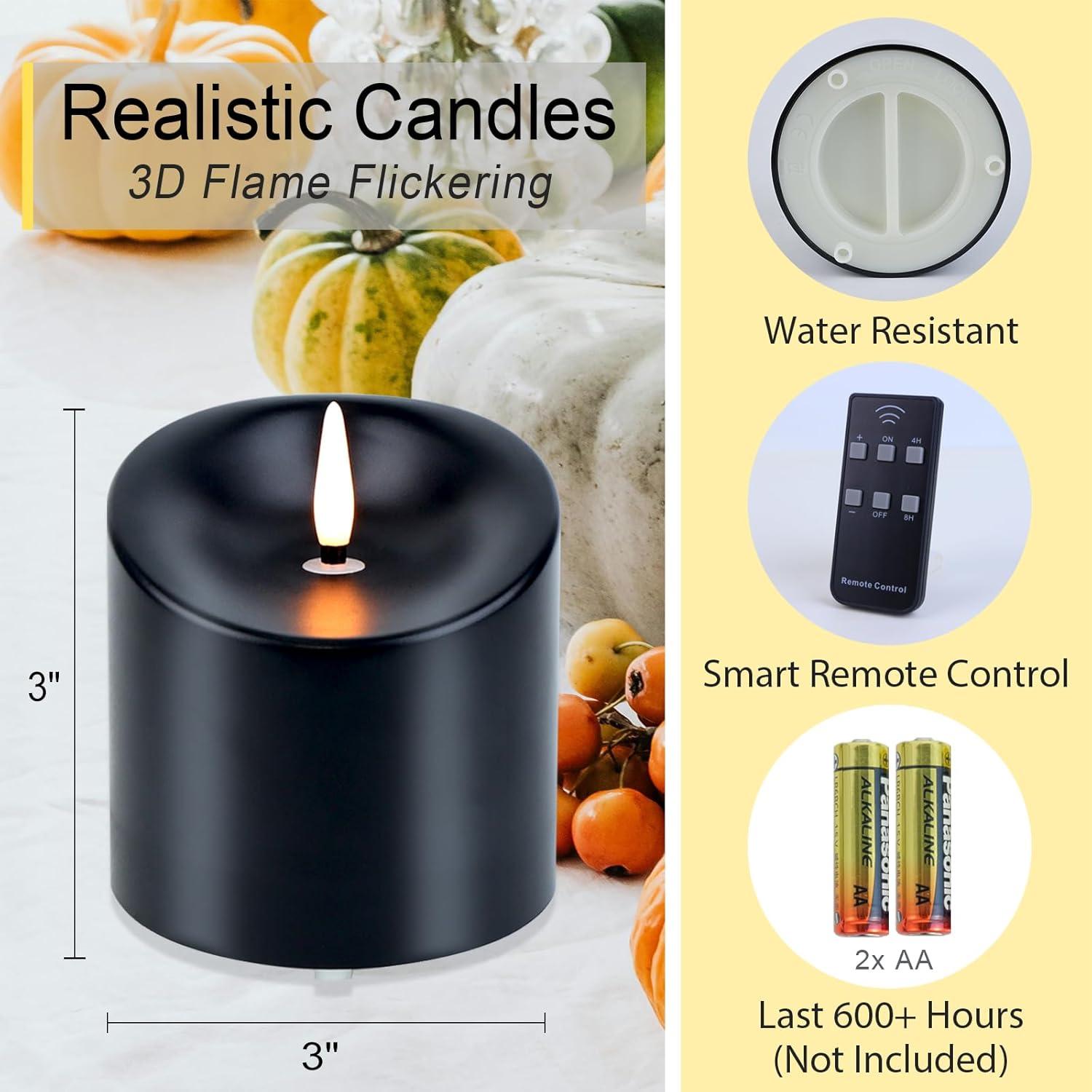 Velas LED Sin Llama TECHLONG Negras 3x3 cm con Control Remoto