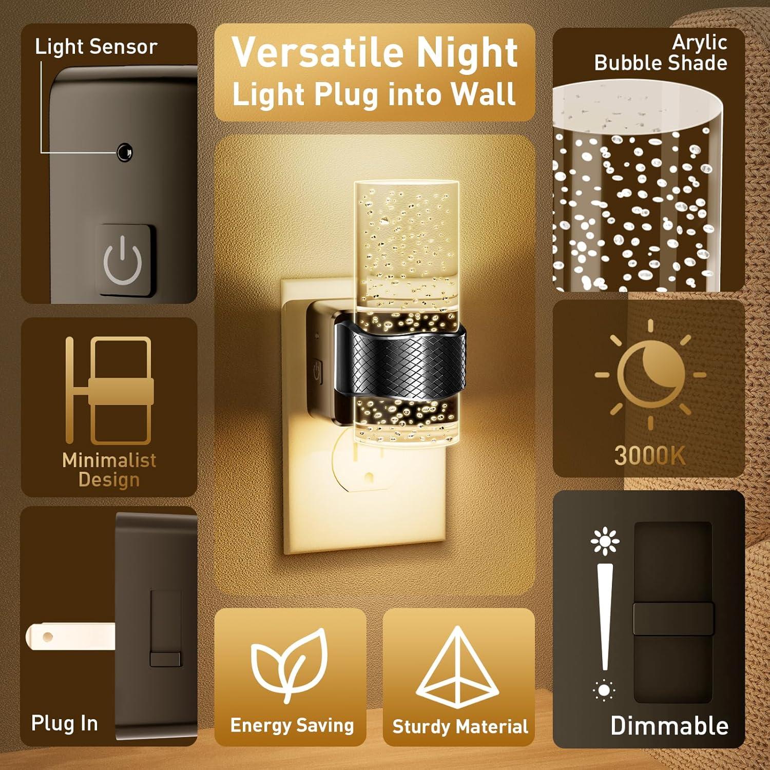 Luz Nocturna LED Regulable Yunaking con Sensor Automático 3000K