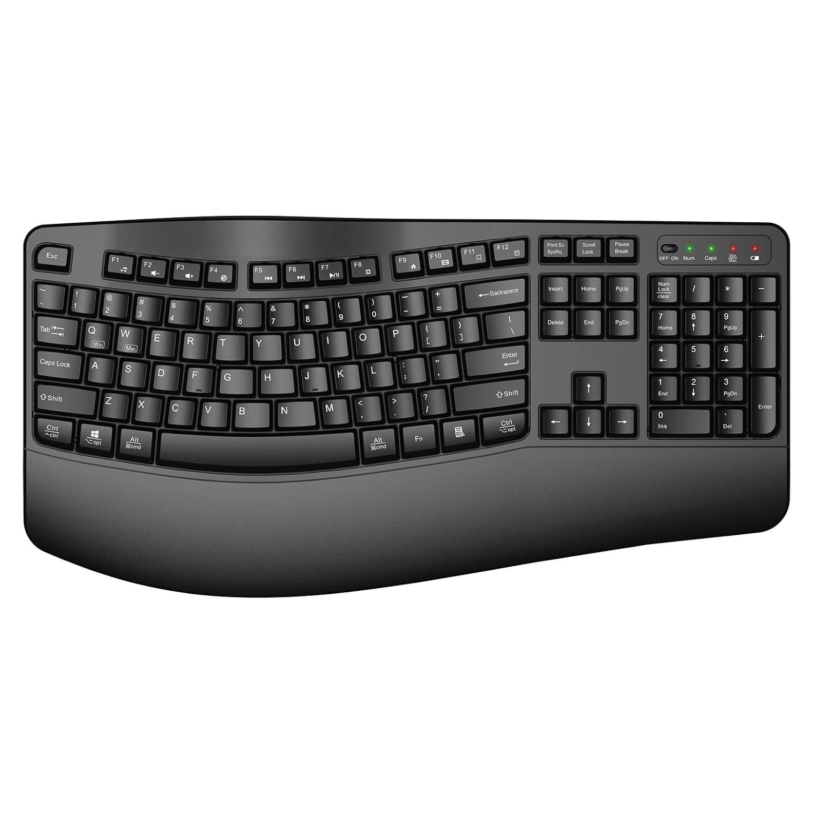 Teclado Inalámbrico Ergonómico QUASIO con Reposamuñecas Negro