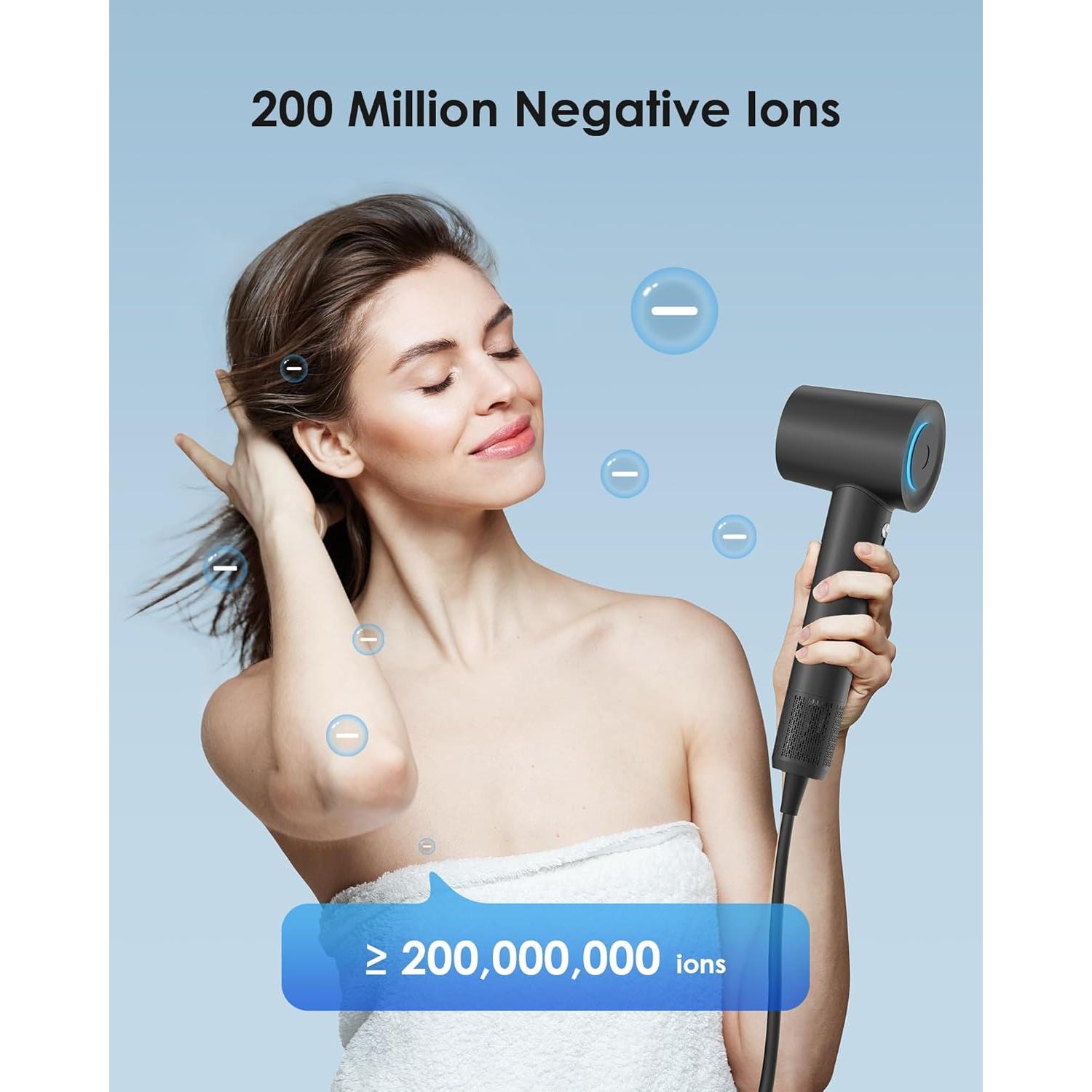 Secador de Pelo Iónico Negativo Zhiyangfei 110,000 RPM Negro