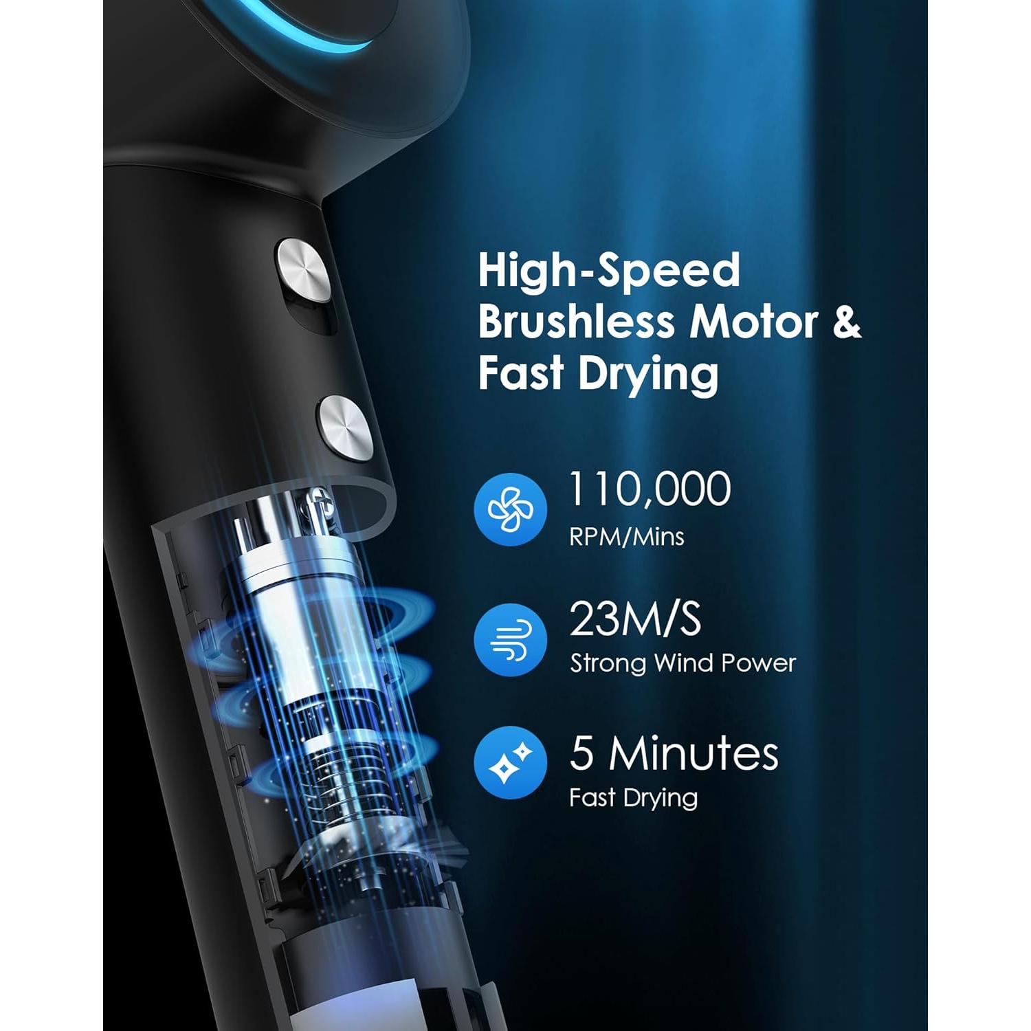 Secador de Pelo Iónico Negativo Zhiyangfei 110,000 RPM Negro