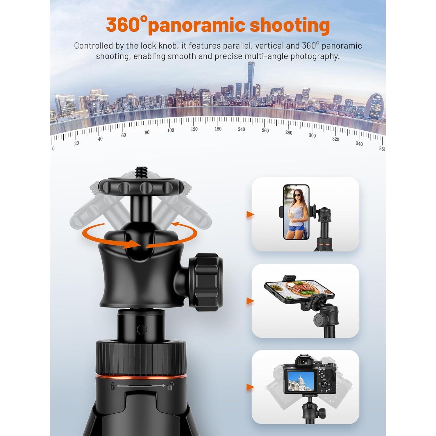 Trípode JOILCAN 64" (162.56 cm) con Control Remoto y Cabezal 360°