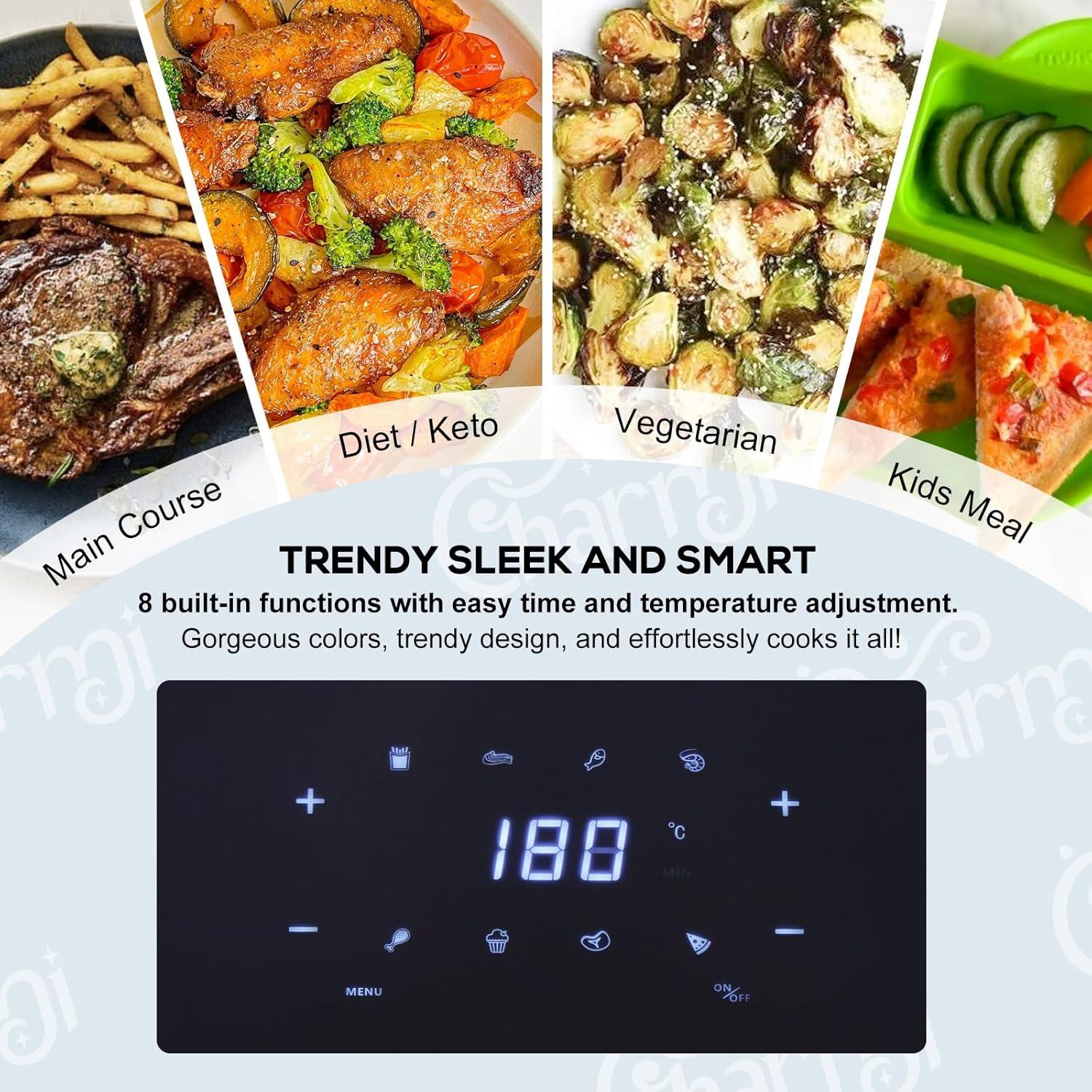 Freidora de Aire Charmi 5QT - Diseño Retro, Táctil, 8 Presets