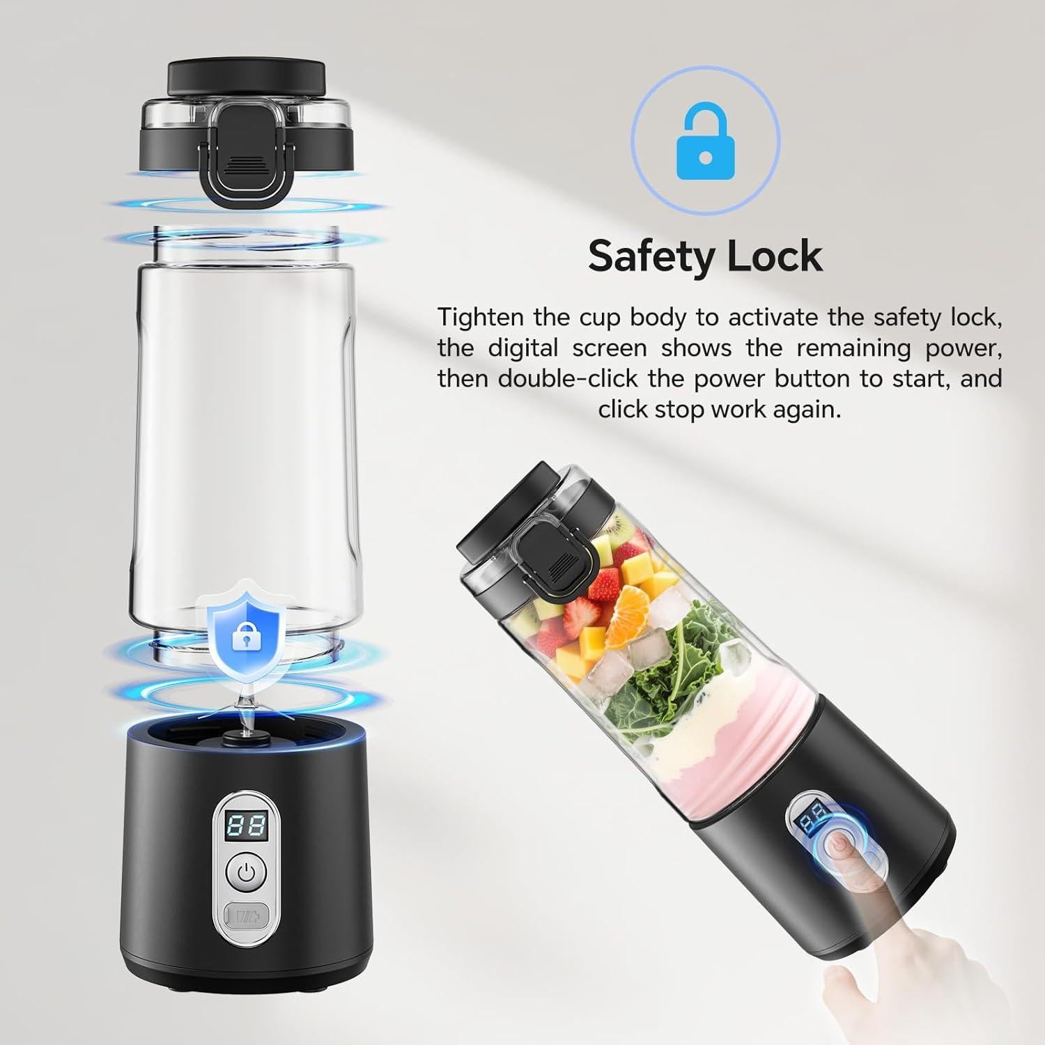 Licuadora Mini Portátil HEAMANTOL 450ml Carga USB Negra