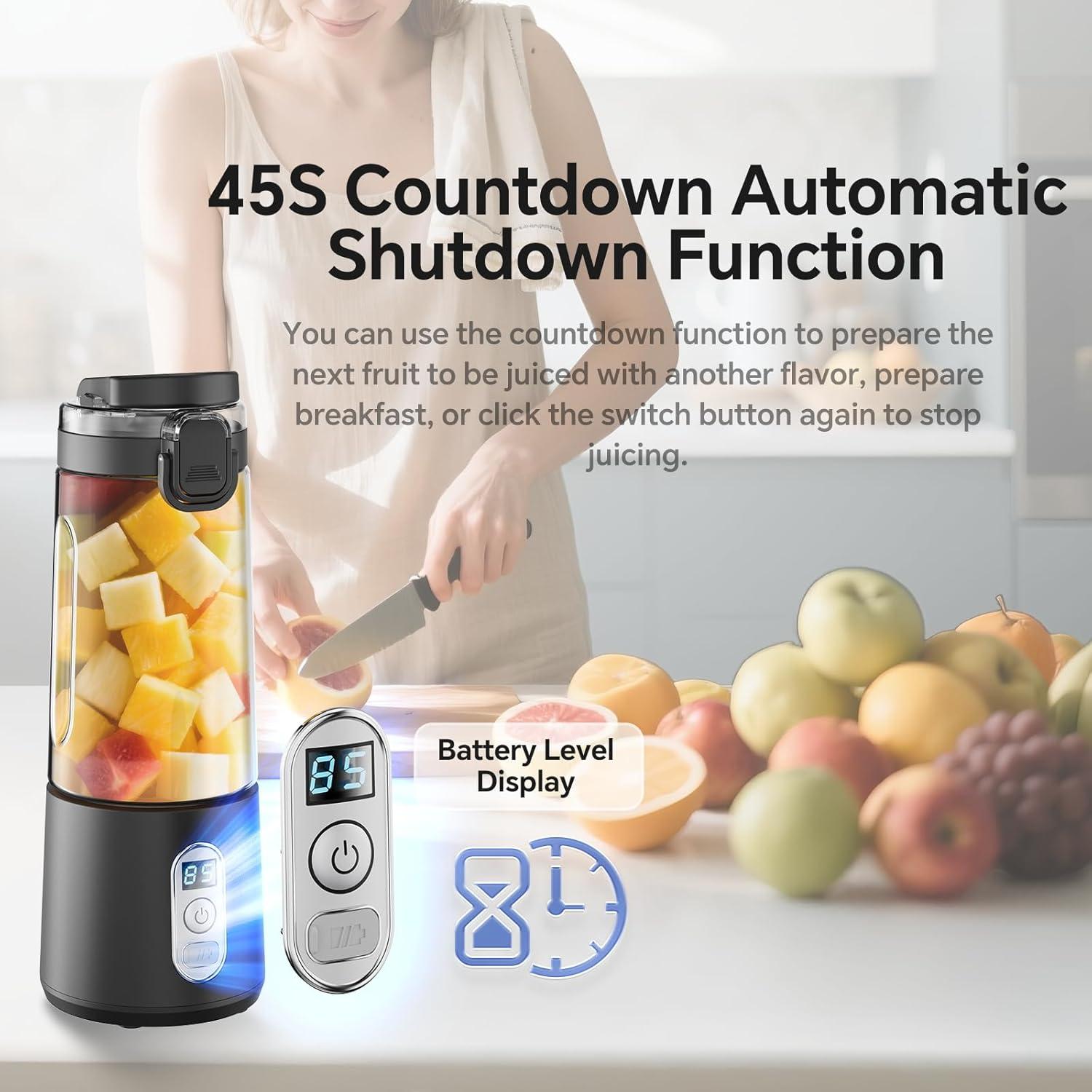 Licuadora Mini Portátil HEAMANTOL 450ml Carga USB Negra