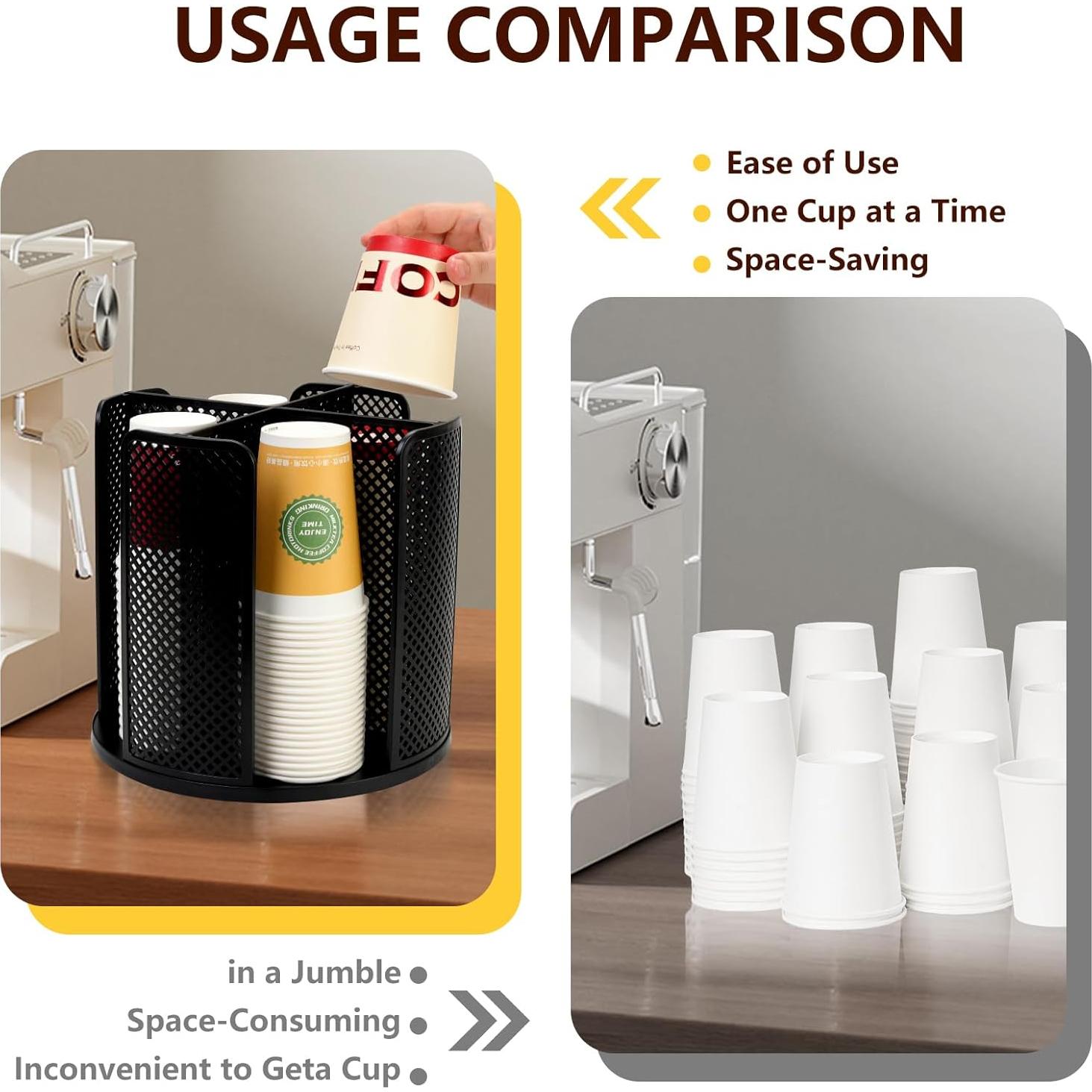 Dispensador de Tazas de Papel YTROG 360° Negro 4 Compartimentos