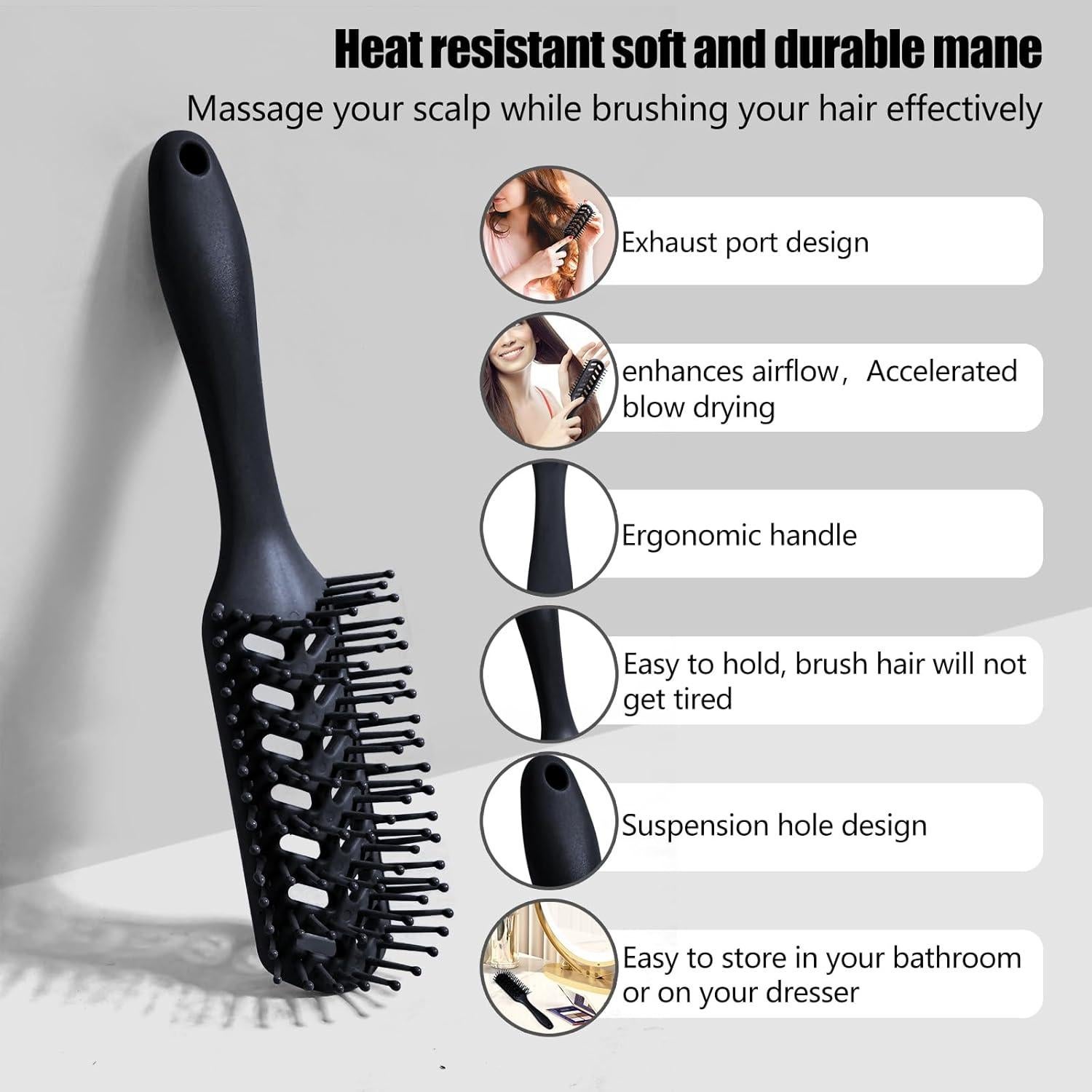 Cepillo Desenredante para Cabello Rizado Kuwa Negro 21.1cm