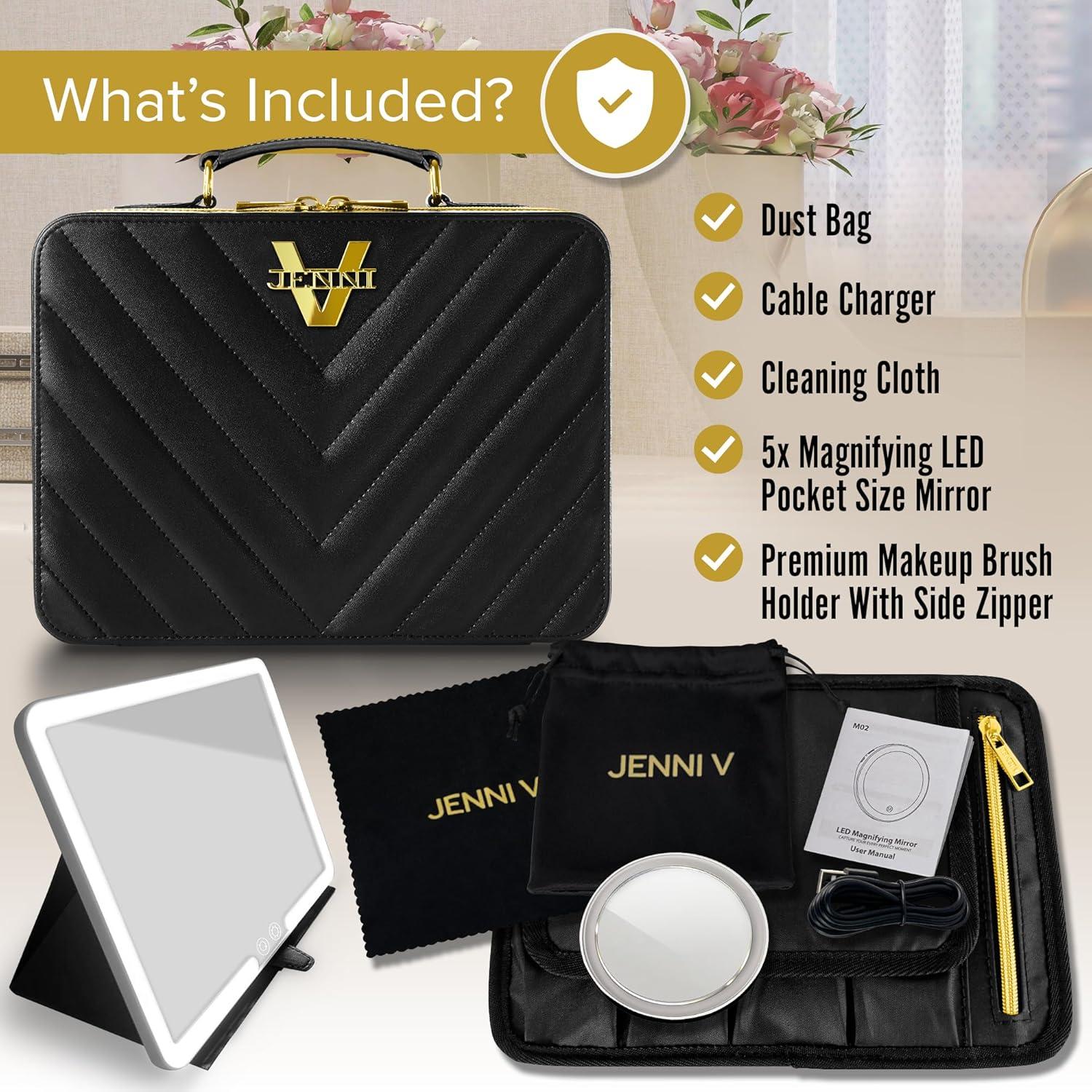 Bolsa de Maquillaje JENNI V Negra con Espejo LED y Divisores