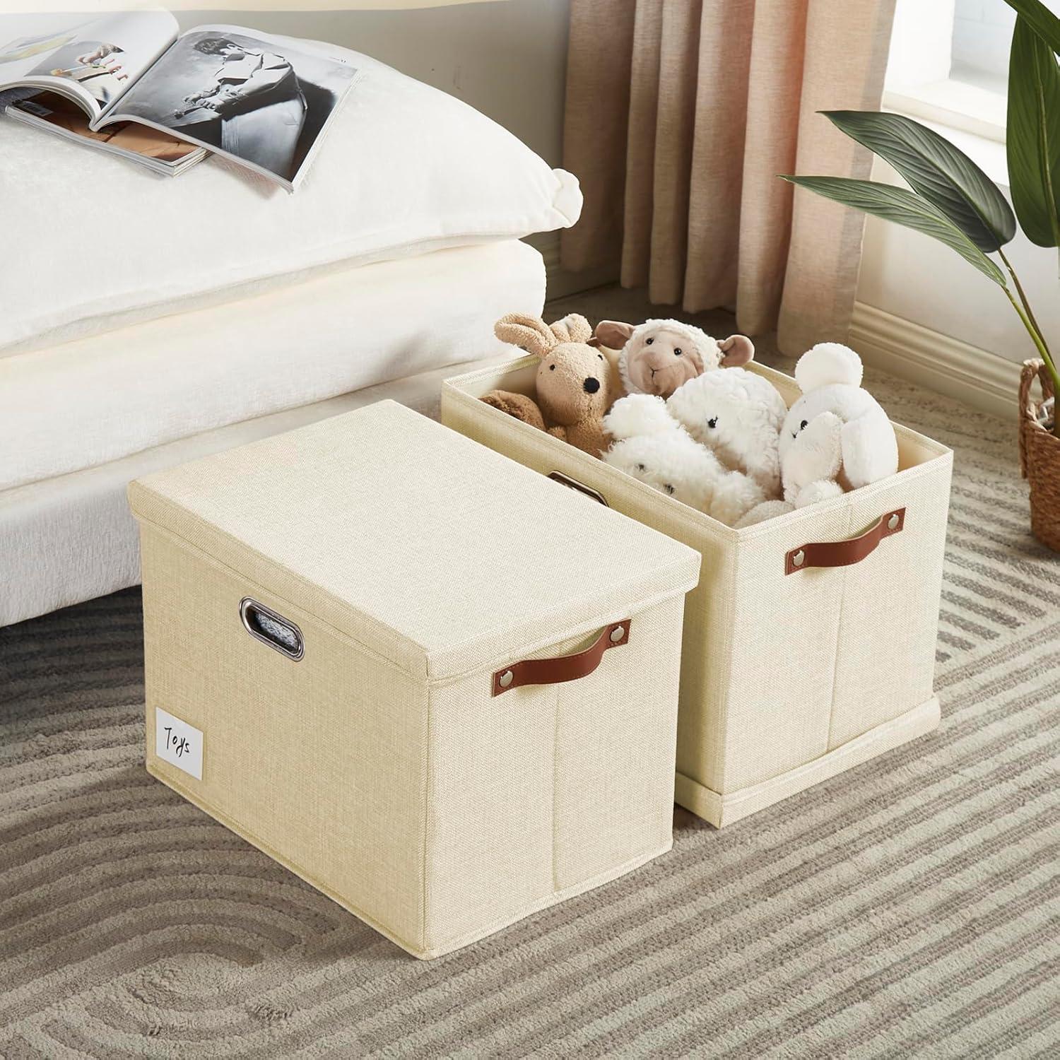 Cajas de Almacenamiento Plegables Roobyl 44x30x30 cm Beige - 3 Unidades