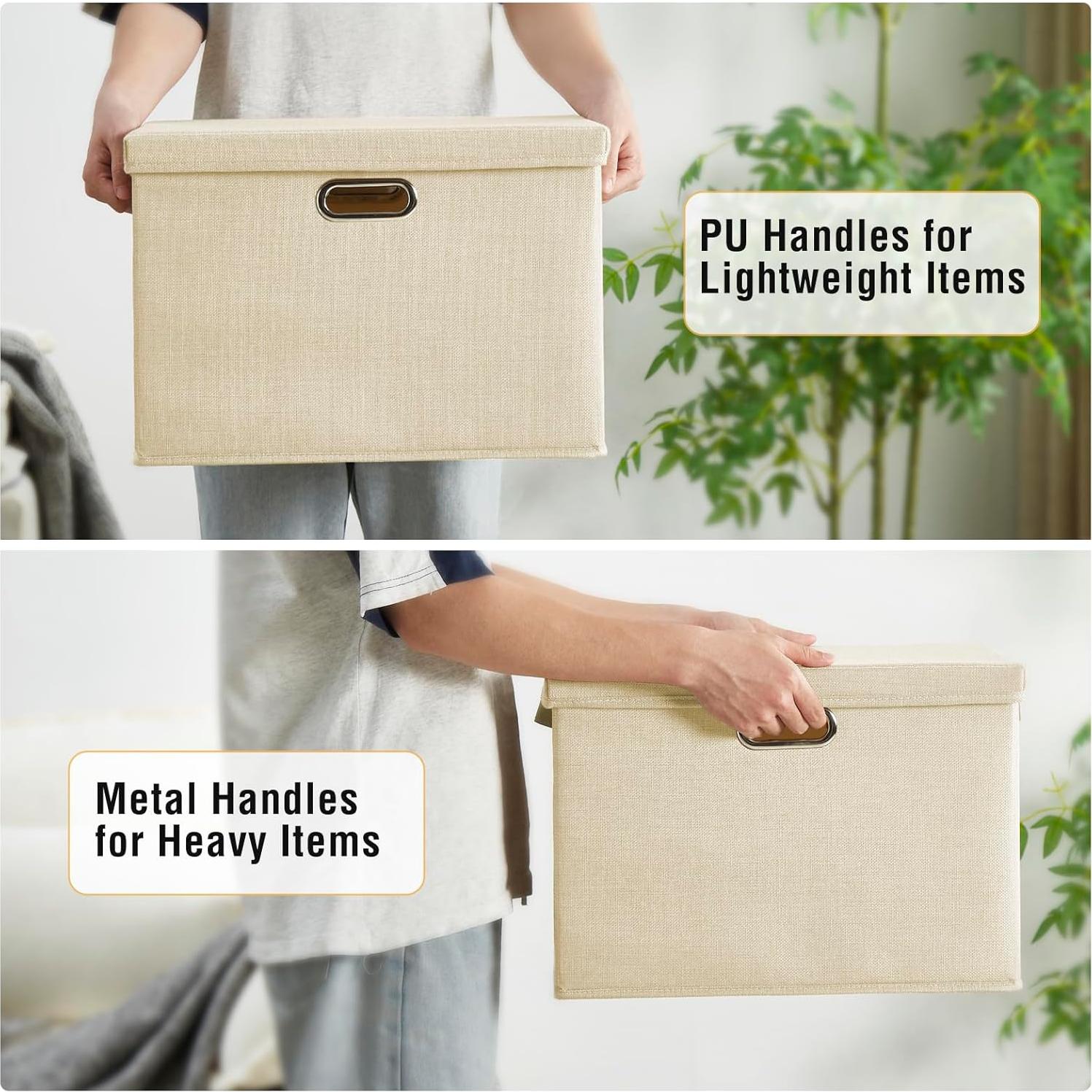 Cajas de Almacenamiento Plegables Roobyl 44x30x30 cm Beige - 3 Unidades
