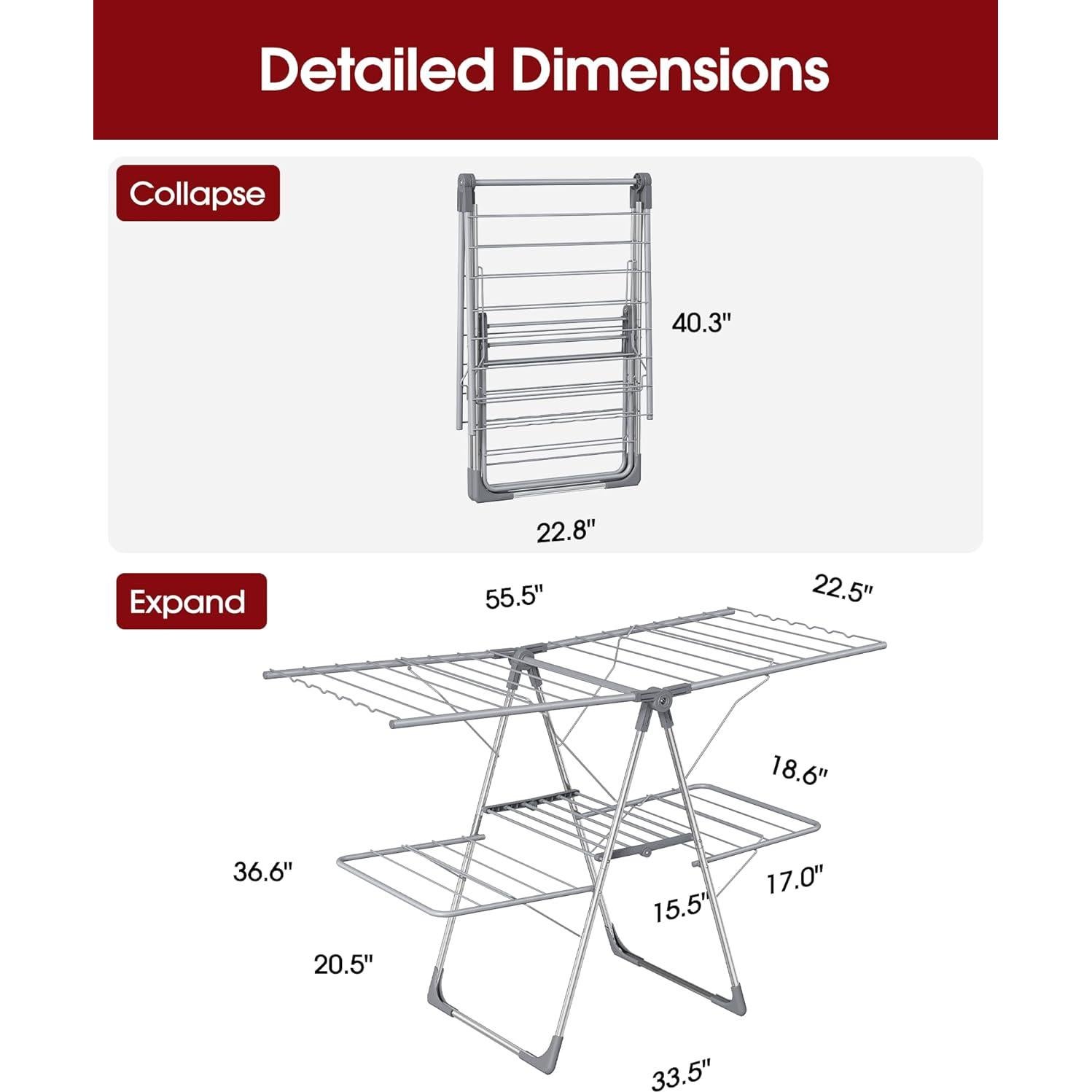Estante Plegable para Secar Ropa Sakugi 140.97x57.79cm Gris
