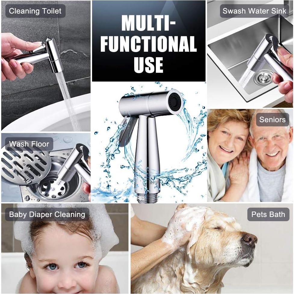 Rociador de Bidet de Mano REWEE Cromado con Manguera 119cm