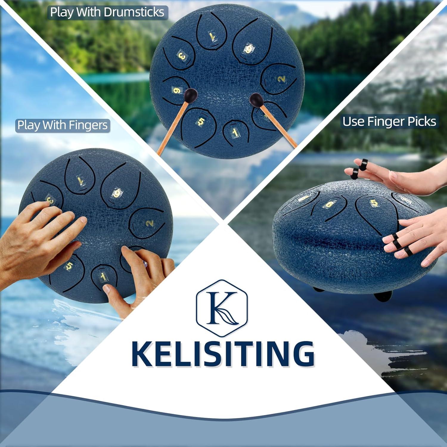 Tambor de Lengua de Acero 15 cm 8 Notas Kelisiting Azul