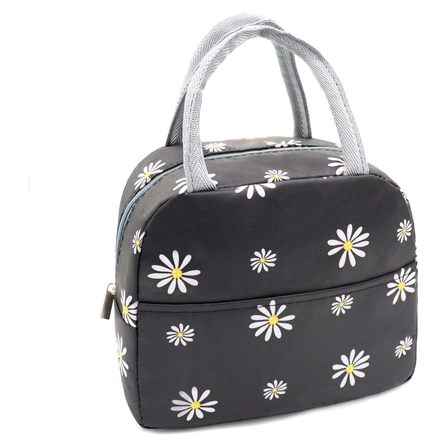 Bolsa de Almuerzo Aislada Sonuimy Floral Negra 22.86x21x2 cm