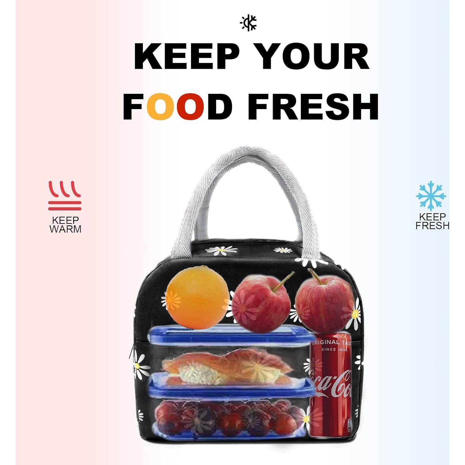 Bolsa de Almuerzo Aislada Sonuimy Floral Negra 22.86x21x2 cm