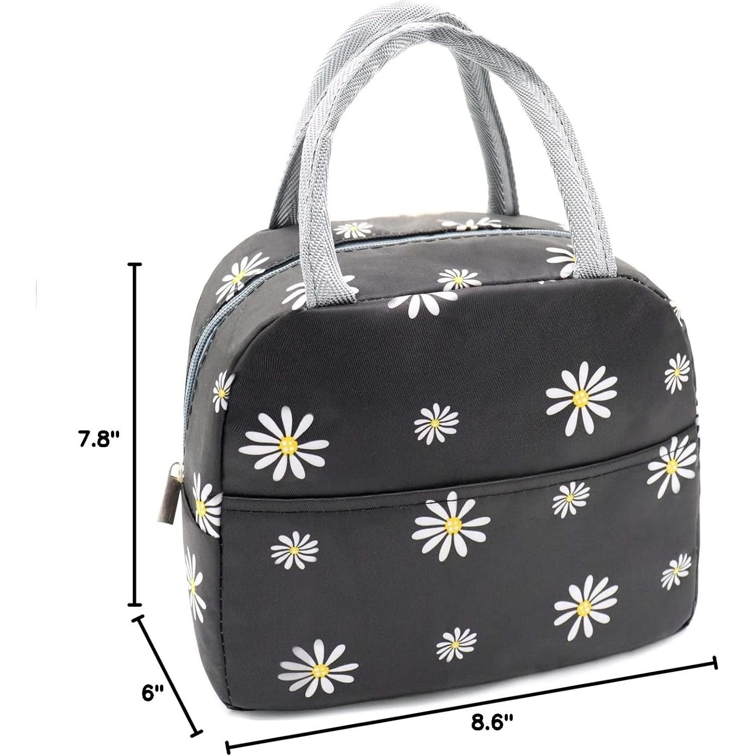 Bolsa de Almuerzo Aislada Sonuimy Floral Negra 22.86x21x2 cm