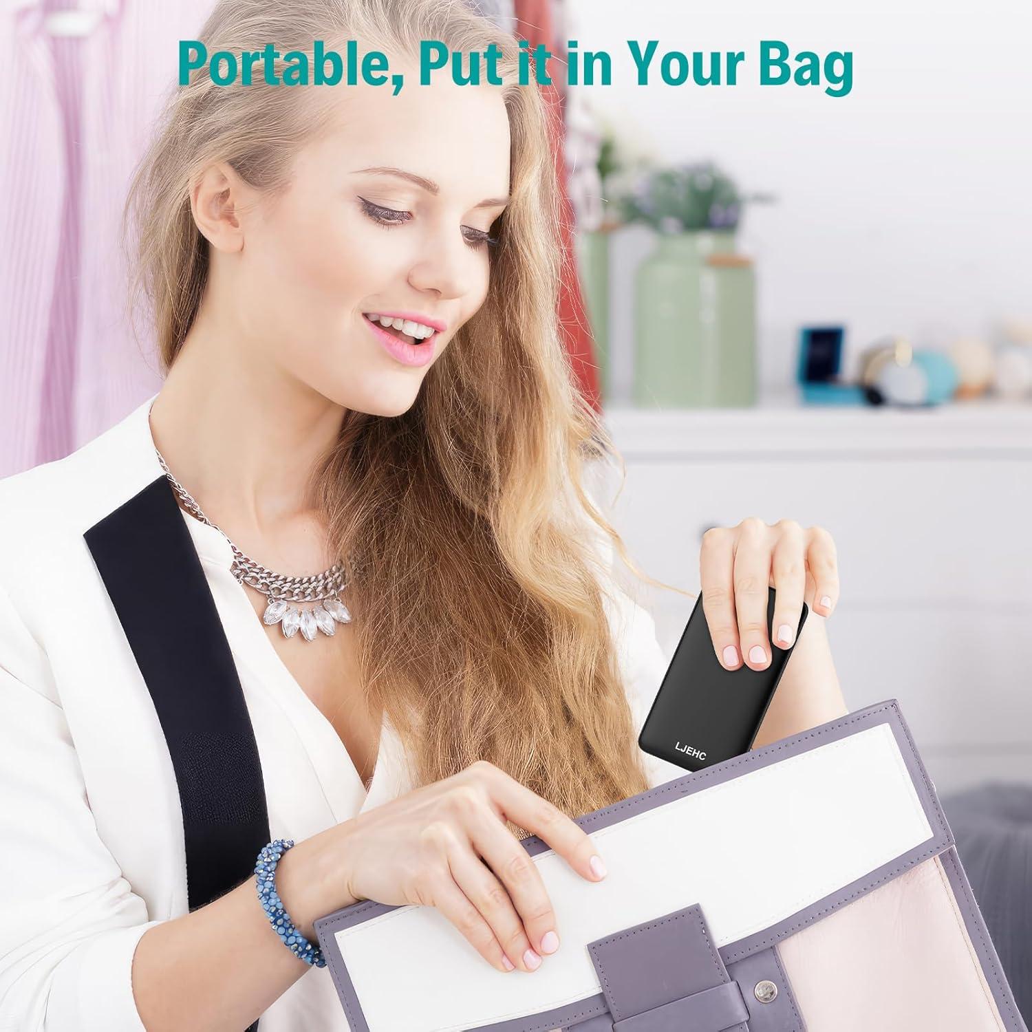 Batería Externa 10000mAh LJEHC con Cables Incorporados, Negro