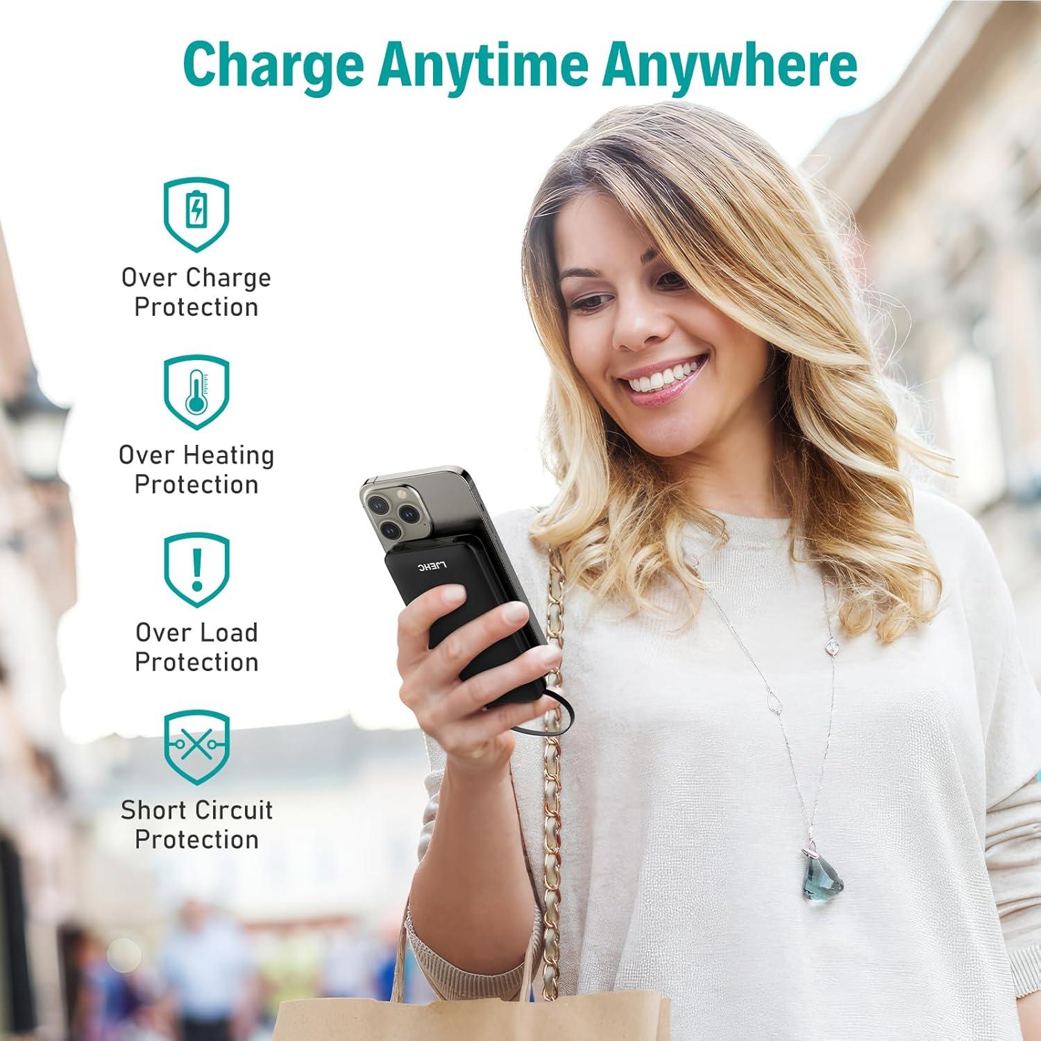 Batería Externa 10000mAh LJEHC con Cables Incorporados, Negro