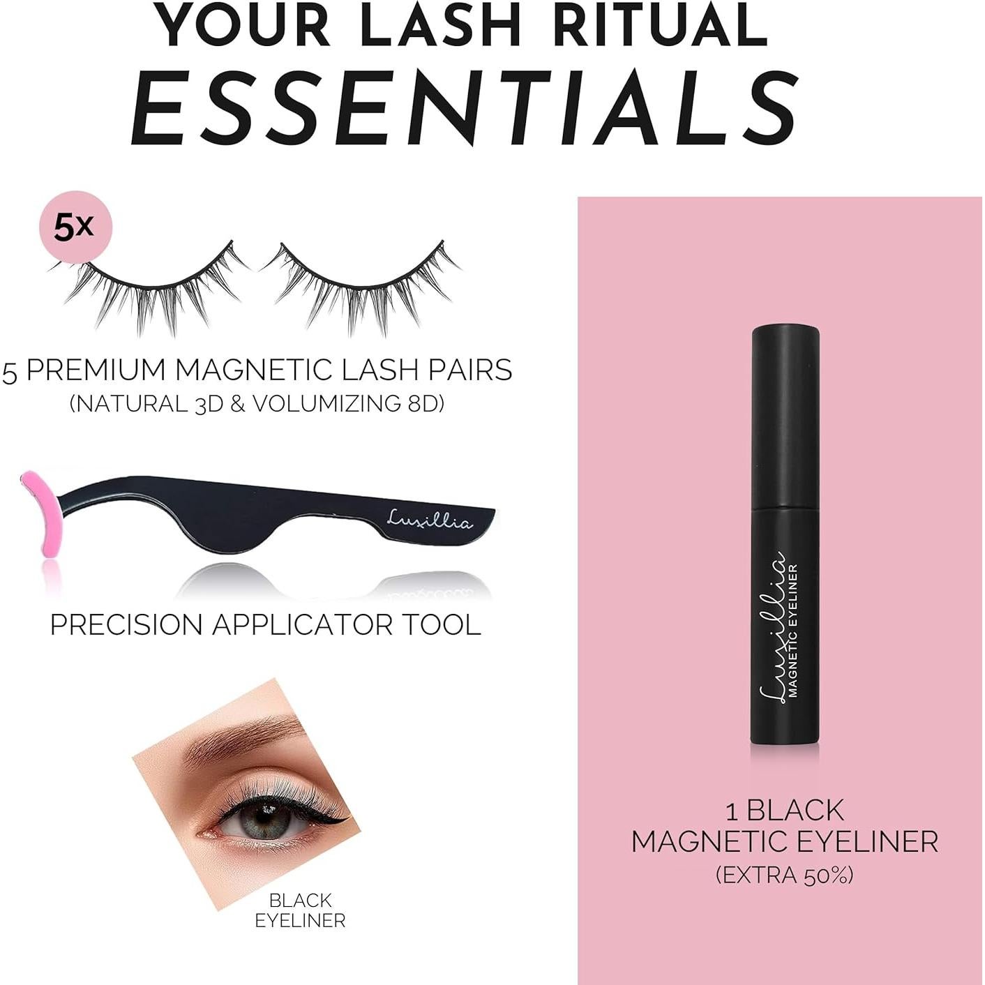 Kit de Pestañas Magnéticas Luxillia 7 Piezas - Reutilizables, Sin Pegamento