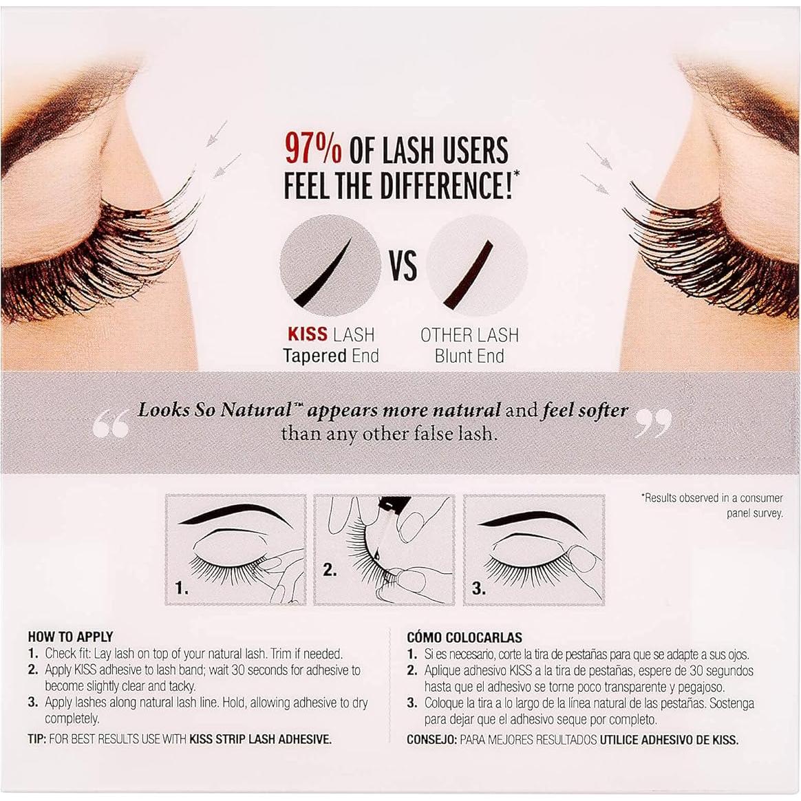 KISS Looks So Natural False Eyelashes Double Pack, Lightweight & Comfortable, Tapered End Technology, Reusable, Cruelty-Free, Contact Lens Friendly, Style 'Flirty', 2 Pairs Fake Eyelashes