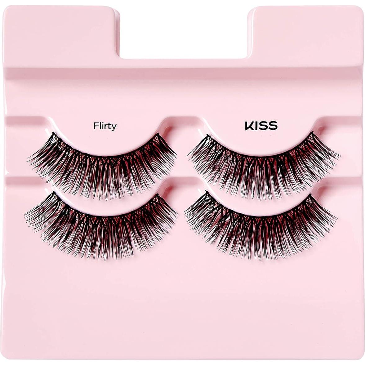 KISS Looks So Natural False Eyelashes Double Pack, Lightweight & Comfortable, Tapered End Technology, Reusable, Cruelty-Free, Contact Lens Friendly, Style 'Flirty', 2 Pairs Fake Eyelashes