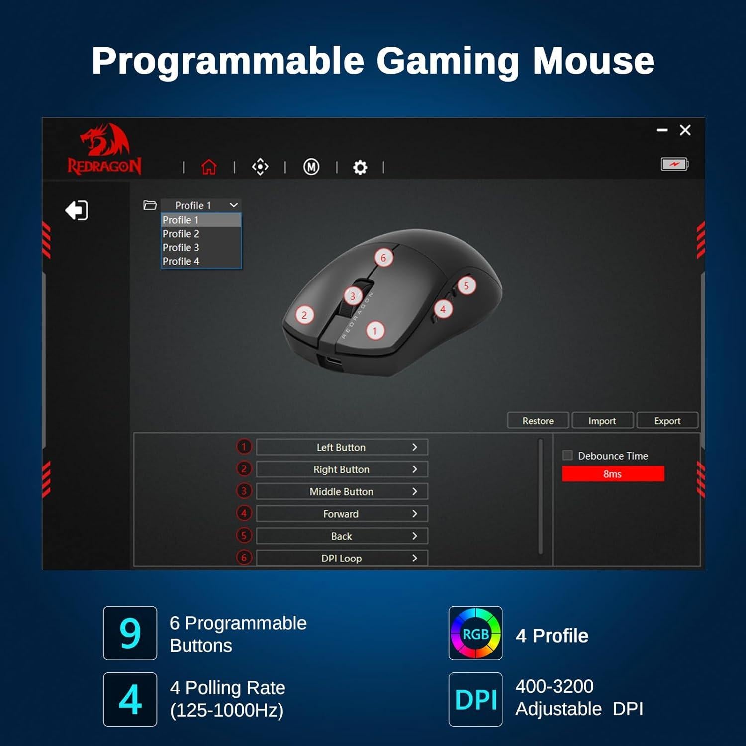 Ratón Gaming Inalámbrico Redragon M815-STD 12000 DPI Ligero
