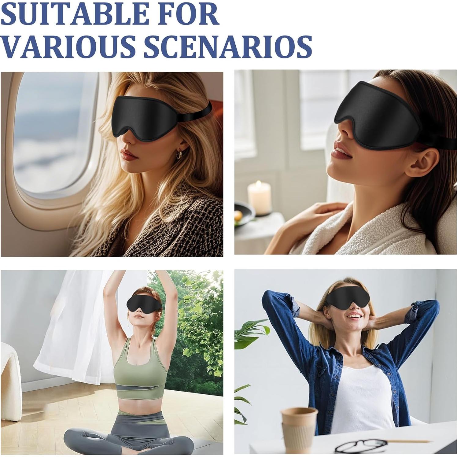 Máscara de Ojos para Dormir 3D RIVANO Ajustable Negro