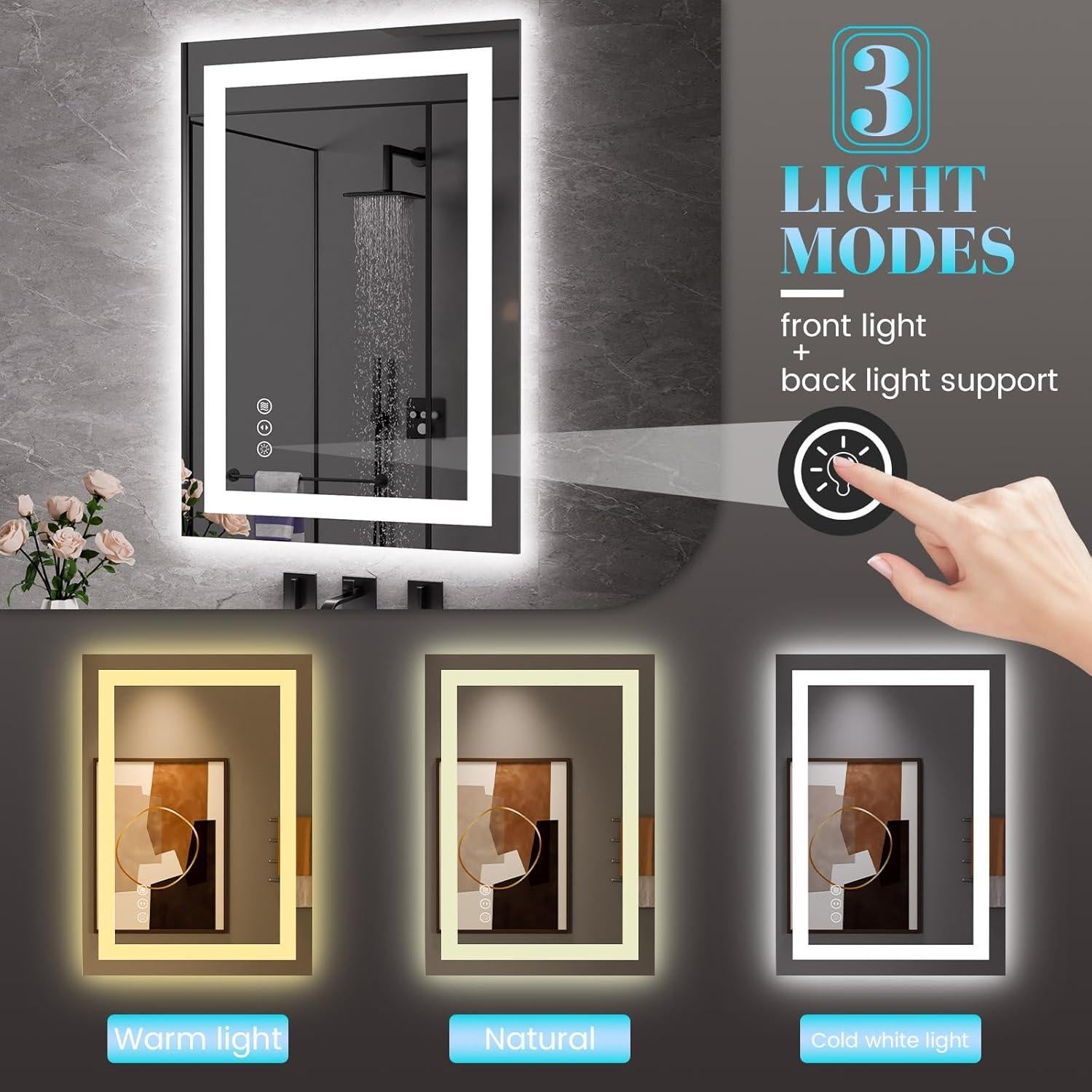 Espejo de Baño LED JISOSO 50.8x71.1cm Anti-vaho Regulable