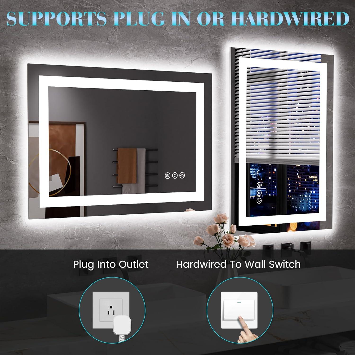 Espejo de Baño LED JISOSO 50.8x71.1cm Anti-vaho Regulable