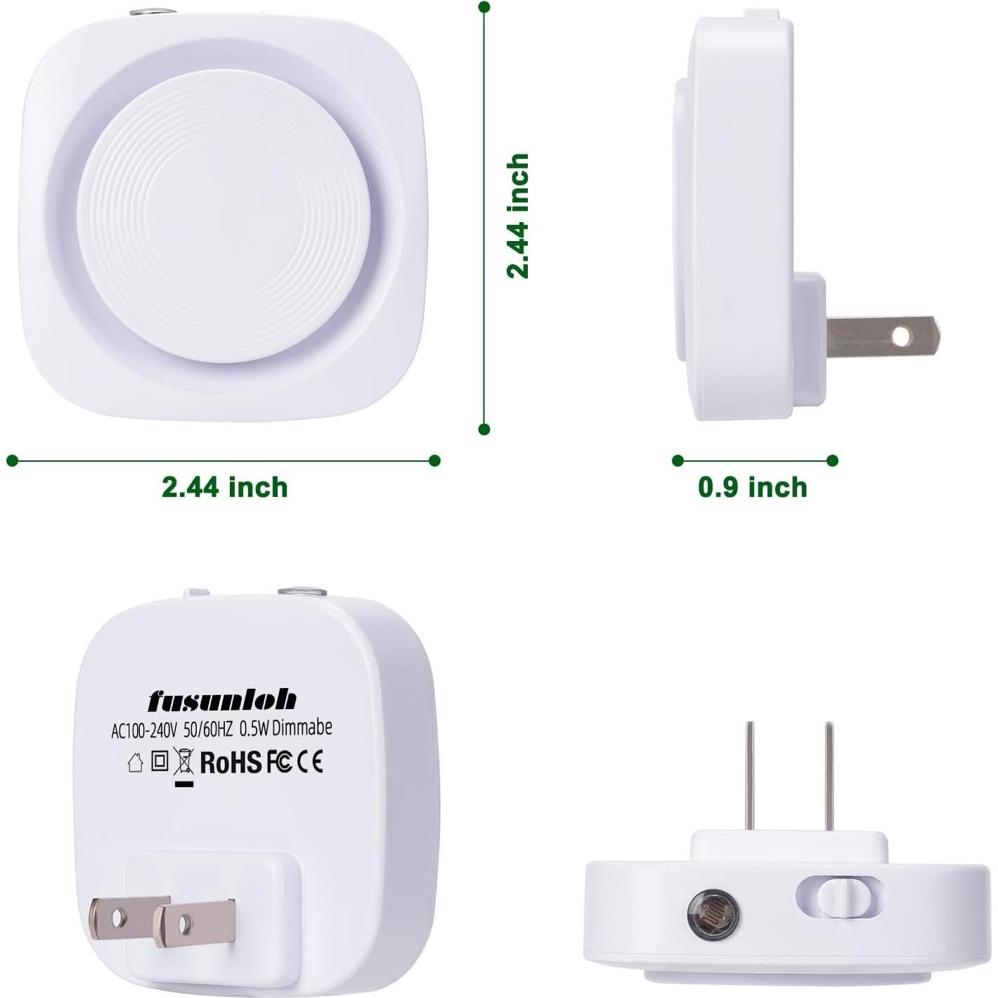 Luz Nocturna Regulable Fusunloh Blanca Cálida 4 Pzs LED
