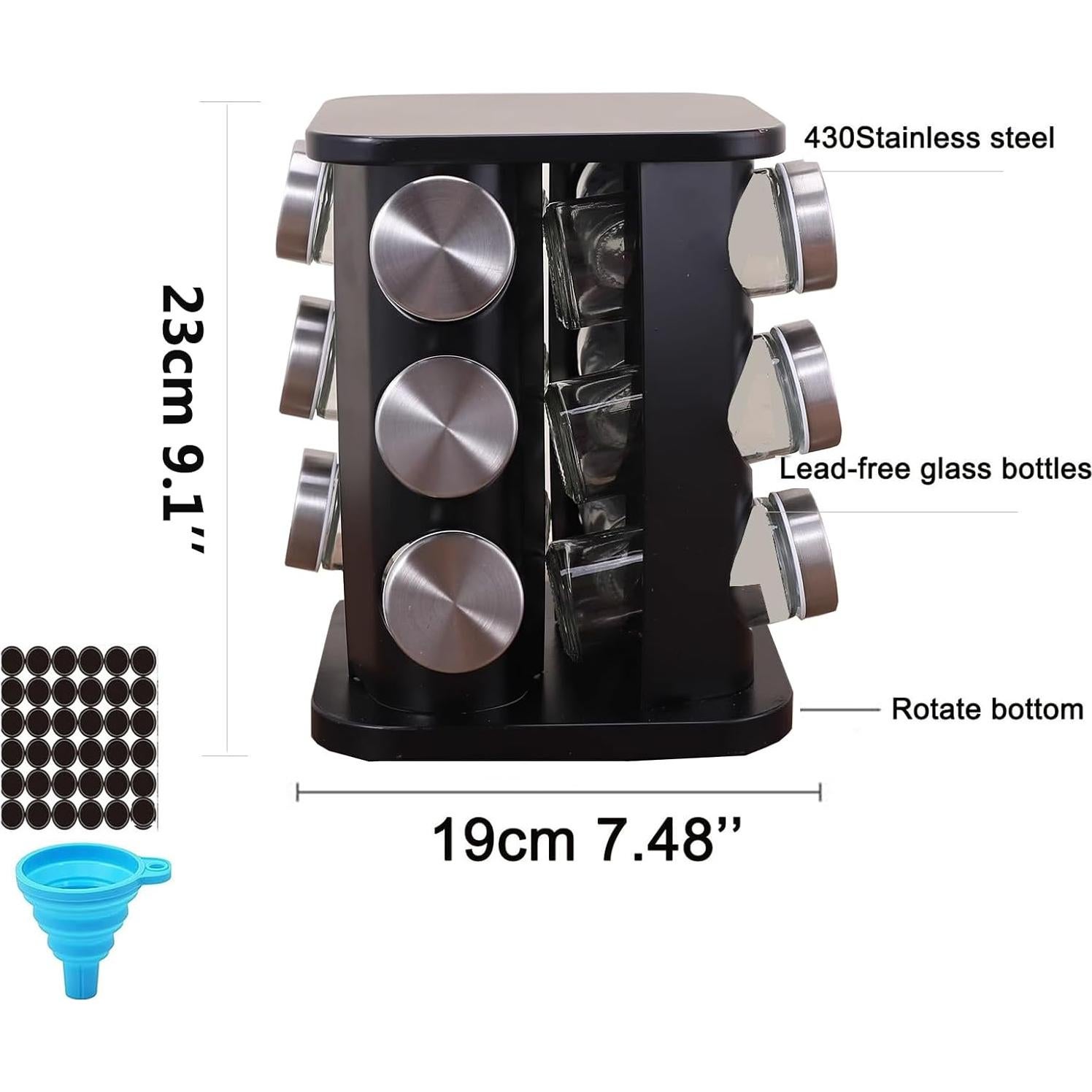 Organizador de Especias Giratorio VaNaenic 12 Frascos Negro