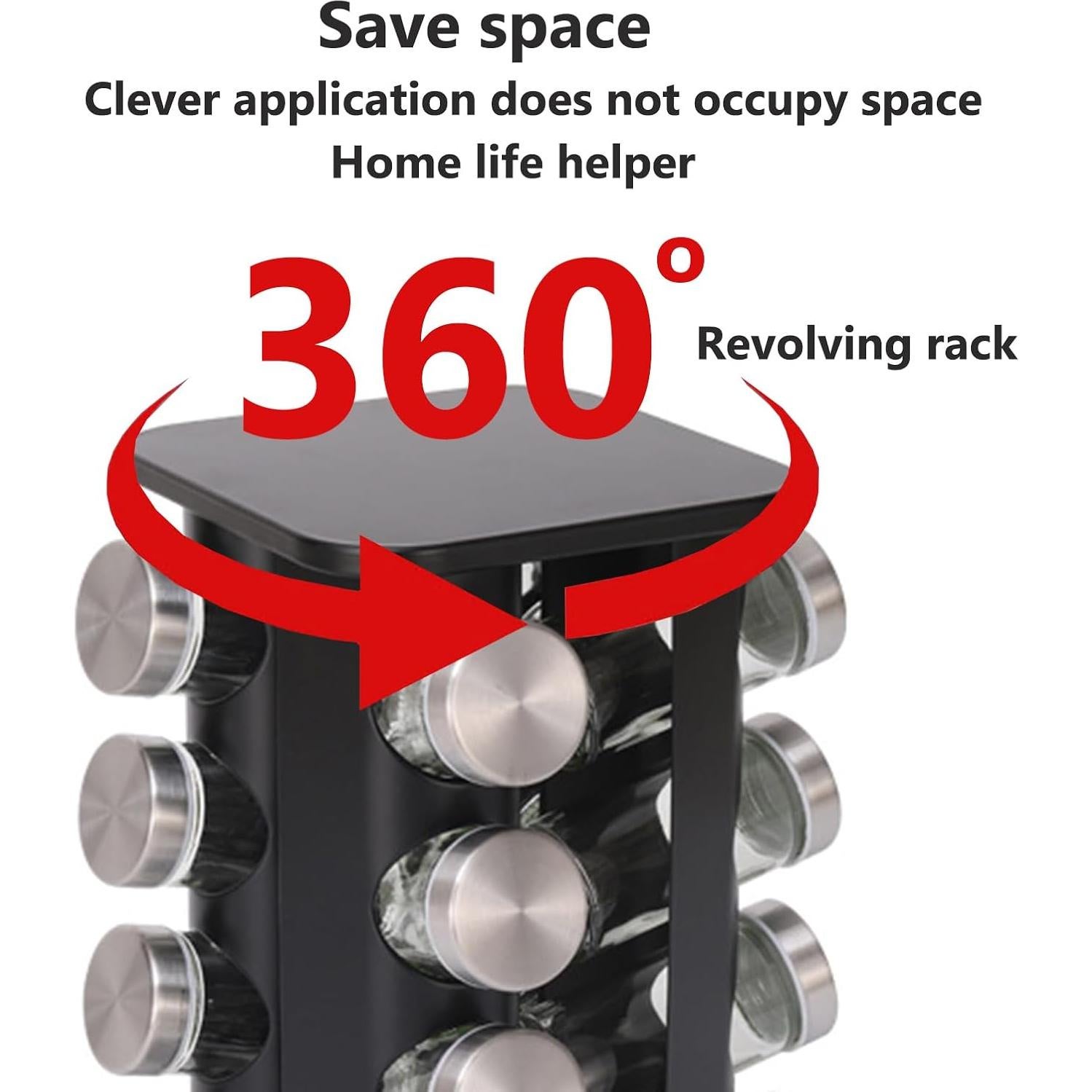 Organizador de Especias Giratorio VaNaenic 12 Frascos Negro