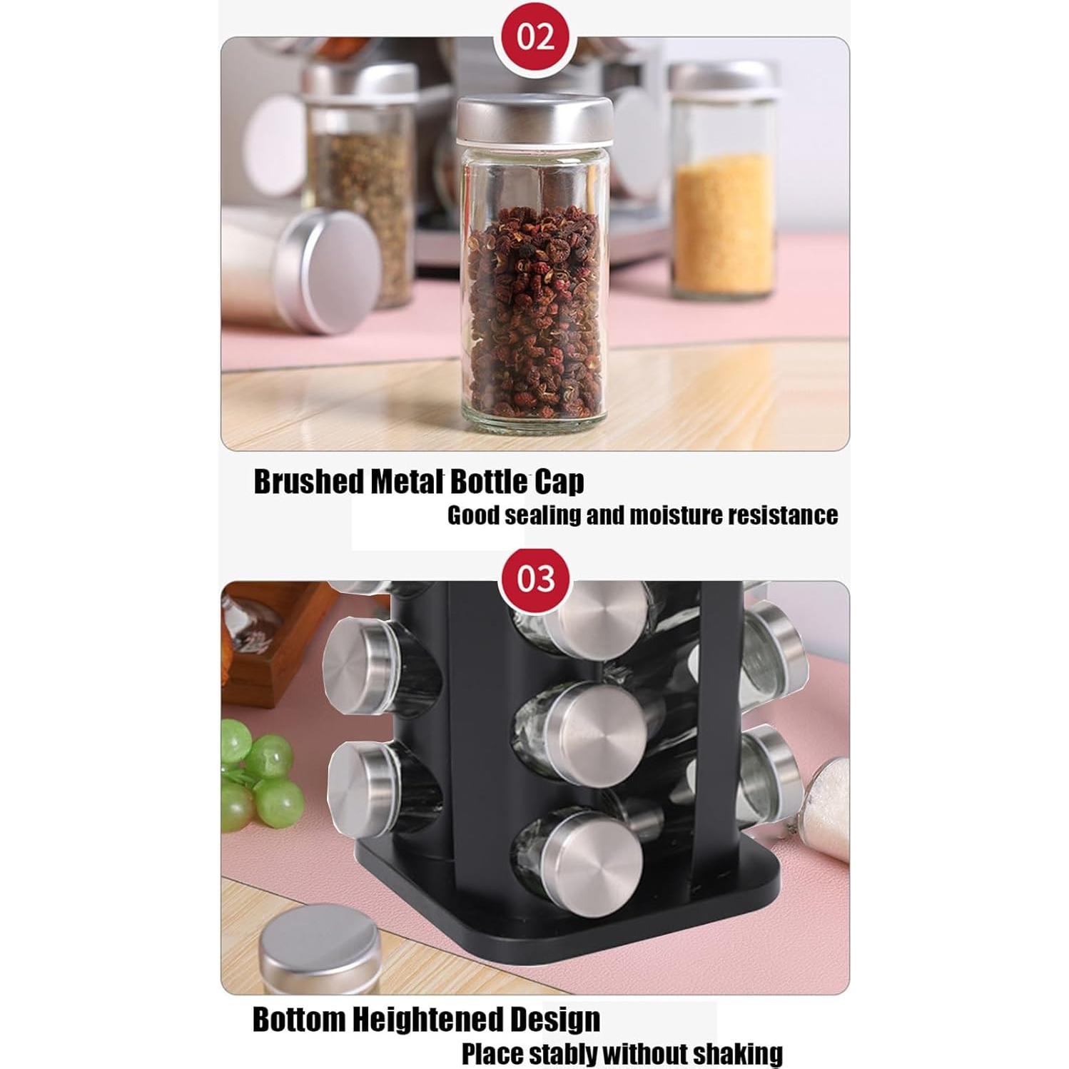 Organizador de Especias Giratorio VaNaenic 12 Frascos Negro