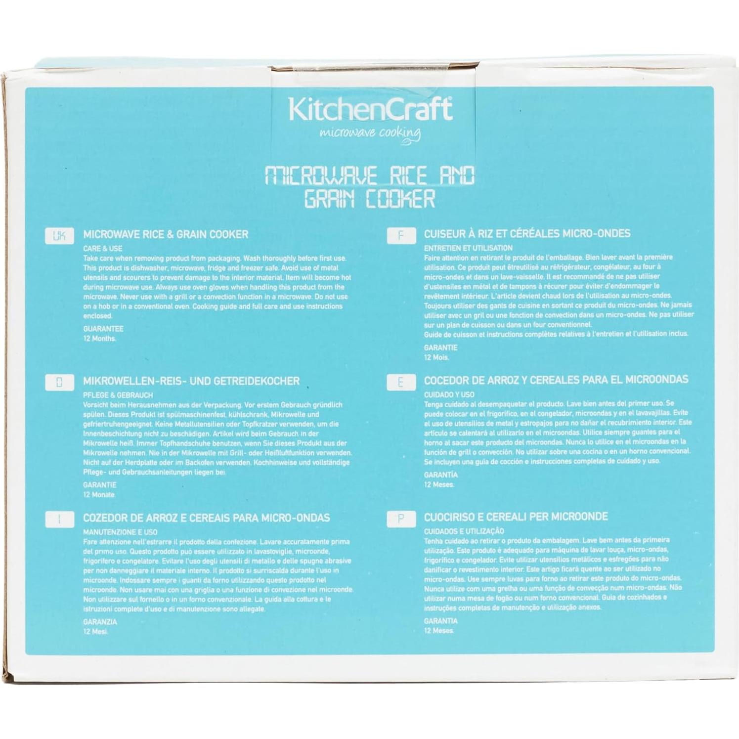 Cocinero de Arroz KitchenCraft - Vaporera Microondas 1.5L BPA Free