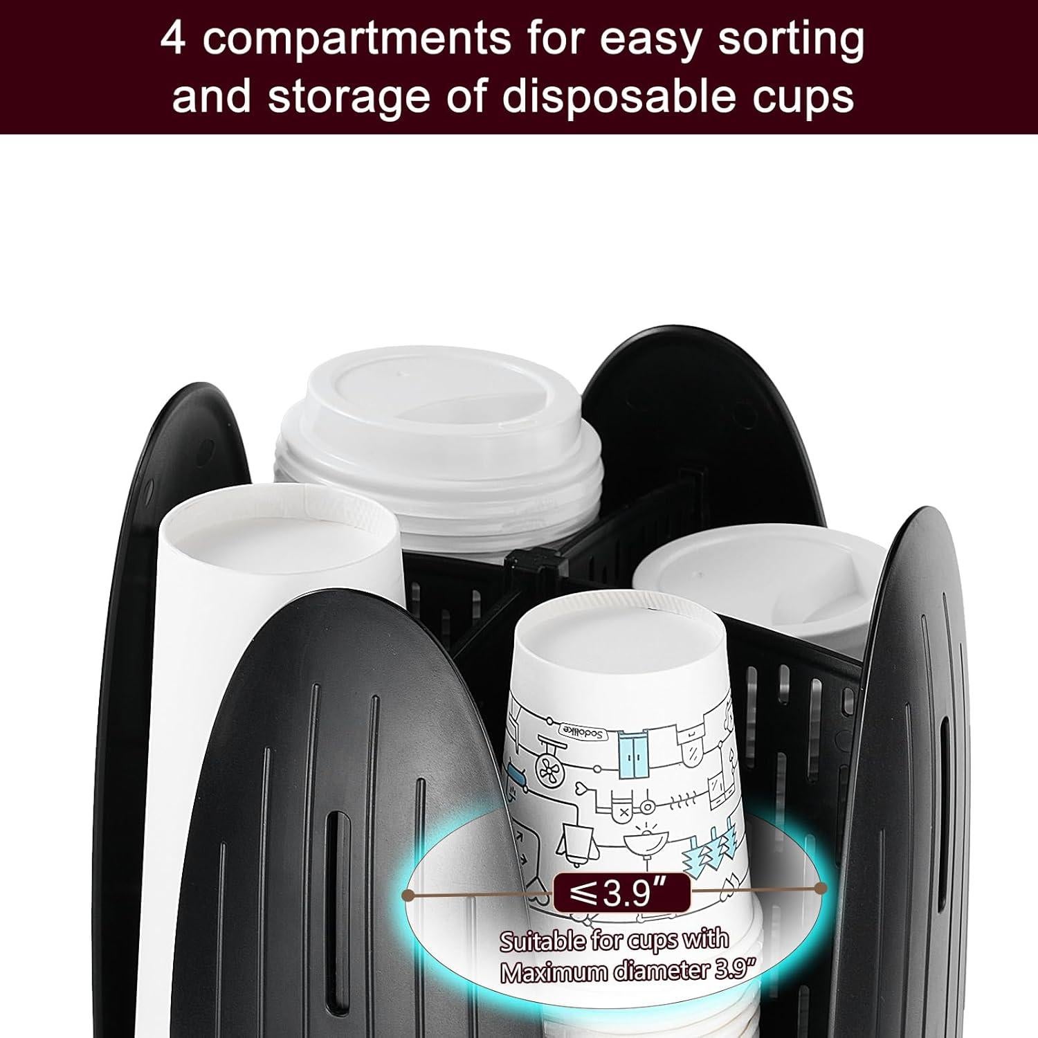 Dispensador de Tazas de Café Rotatorio MYITYARD Negro 80 Tazas