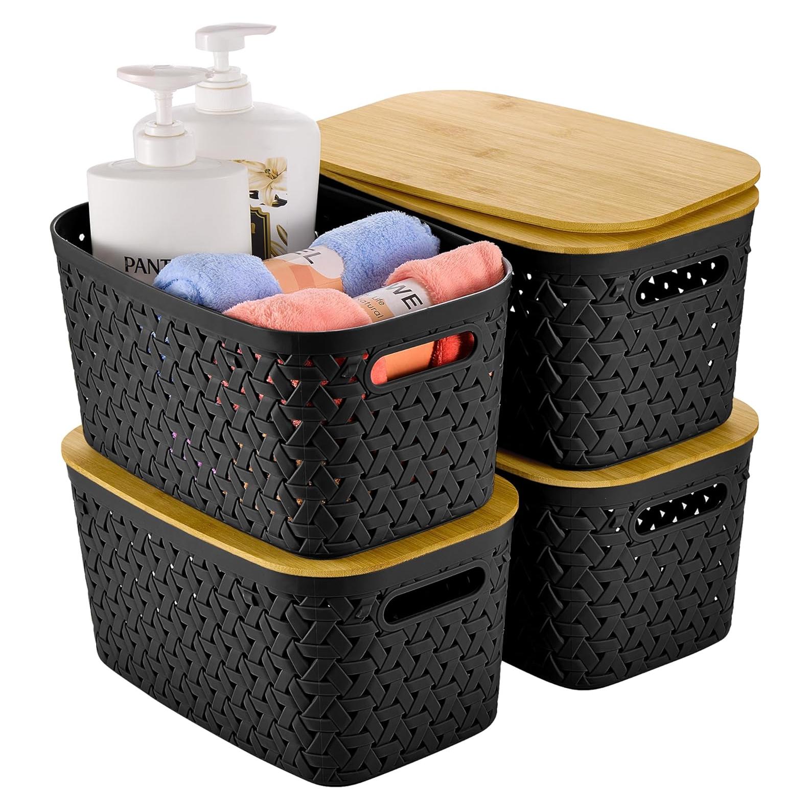 Contenedores de Almacenamiento Anysig Set de 4 Plástico Negro 30.2x19.6x16 cm